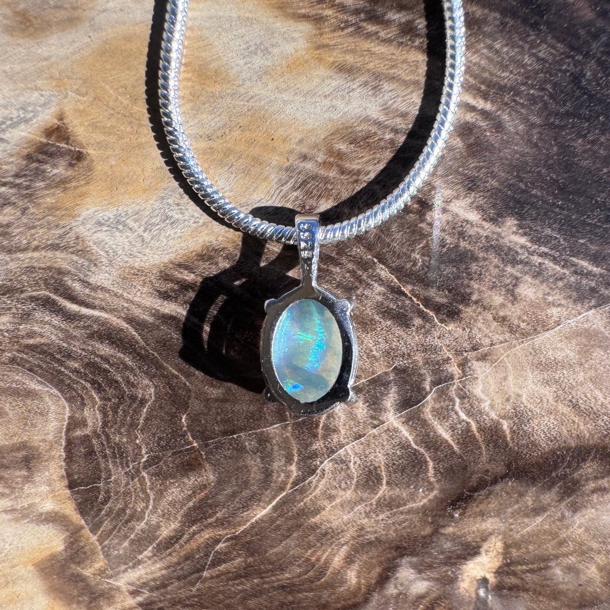 0.7ct Lightning Ridge Crystal Opal Pendant Necklace ~ 'Pebbly Beach Blues' | 925 Sterling Silver | Solid Australian Opal