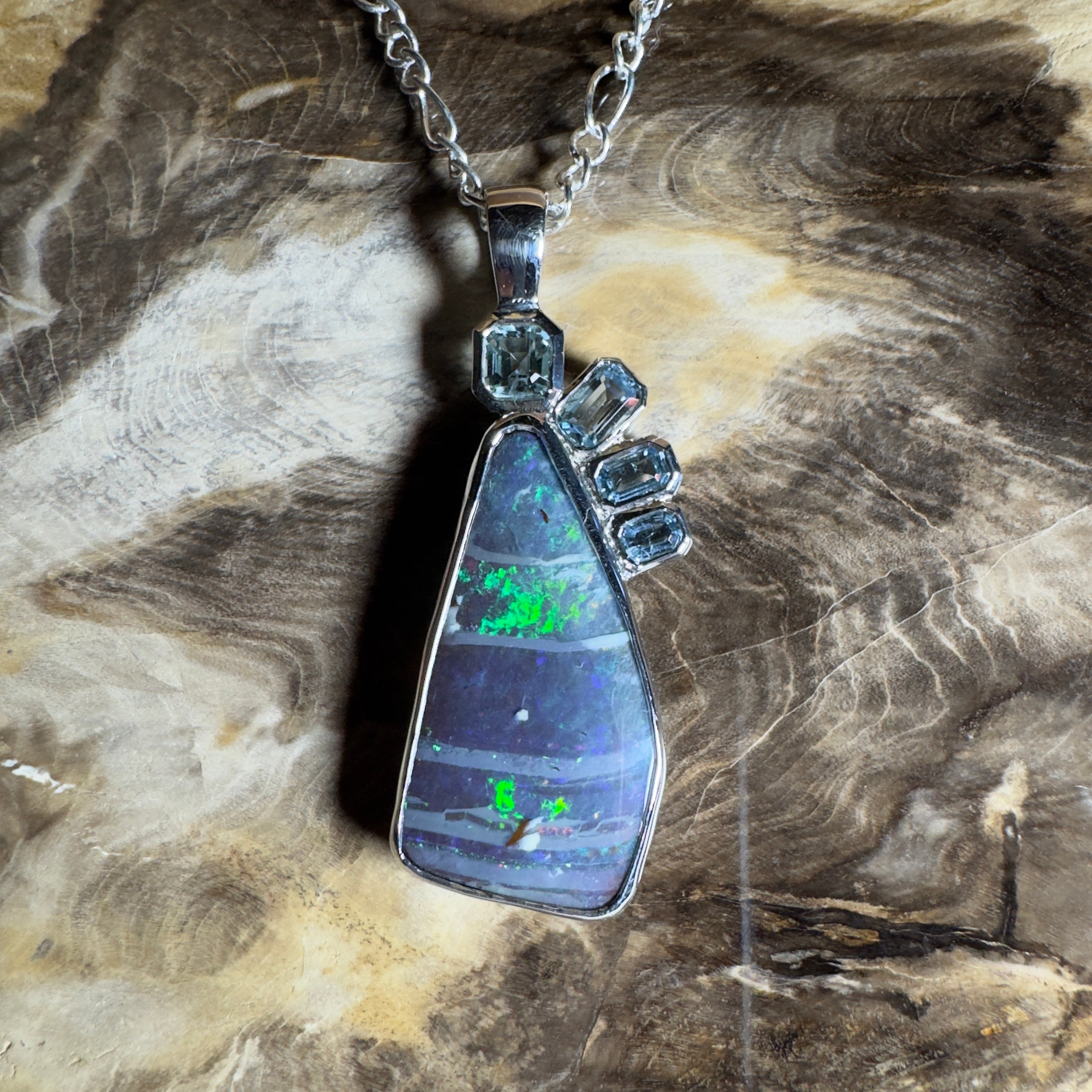 Daintree Dream ~ Queensland Boulder Opal 925 Sterling Silver Pendant Necklace