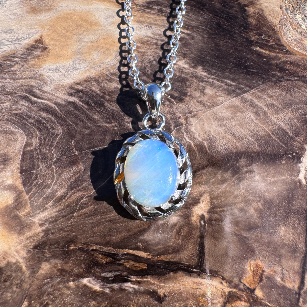 1.2ct Lightning Ridge Crystal Opal Pendant Necklace ~ 'Ellenborough Falls Greens' | 925 Sterling Silver | Solid Australian Opal