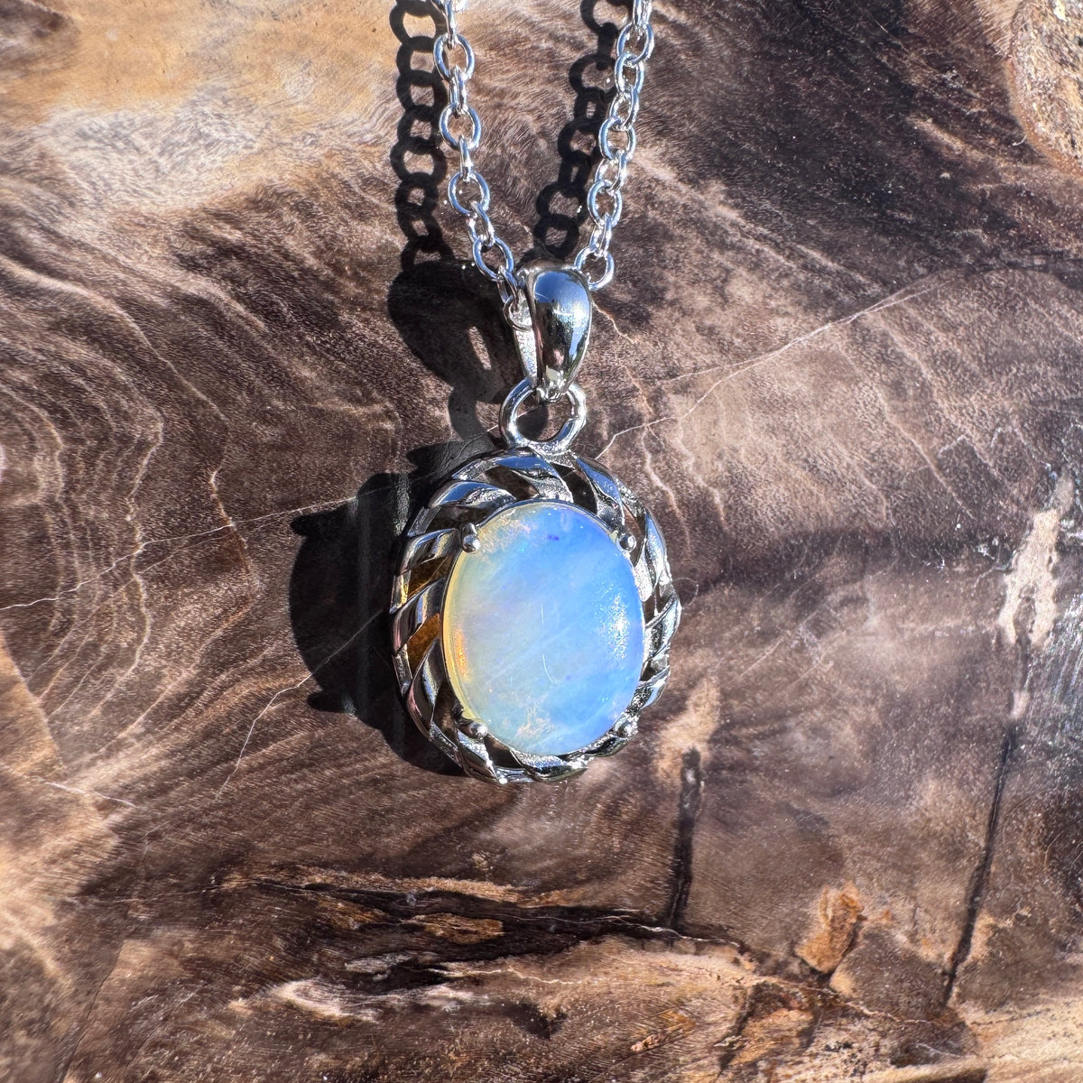 1.2ct Lightning Ridge Crystal Opal Pendant Necklace ~ 'Ellenborough Falls Greens' | 925 Sterling Silver | Solid Australian Opal