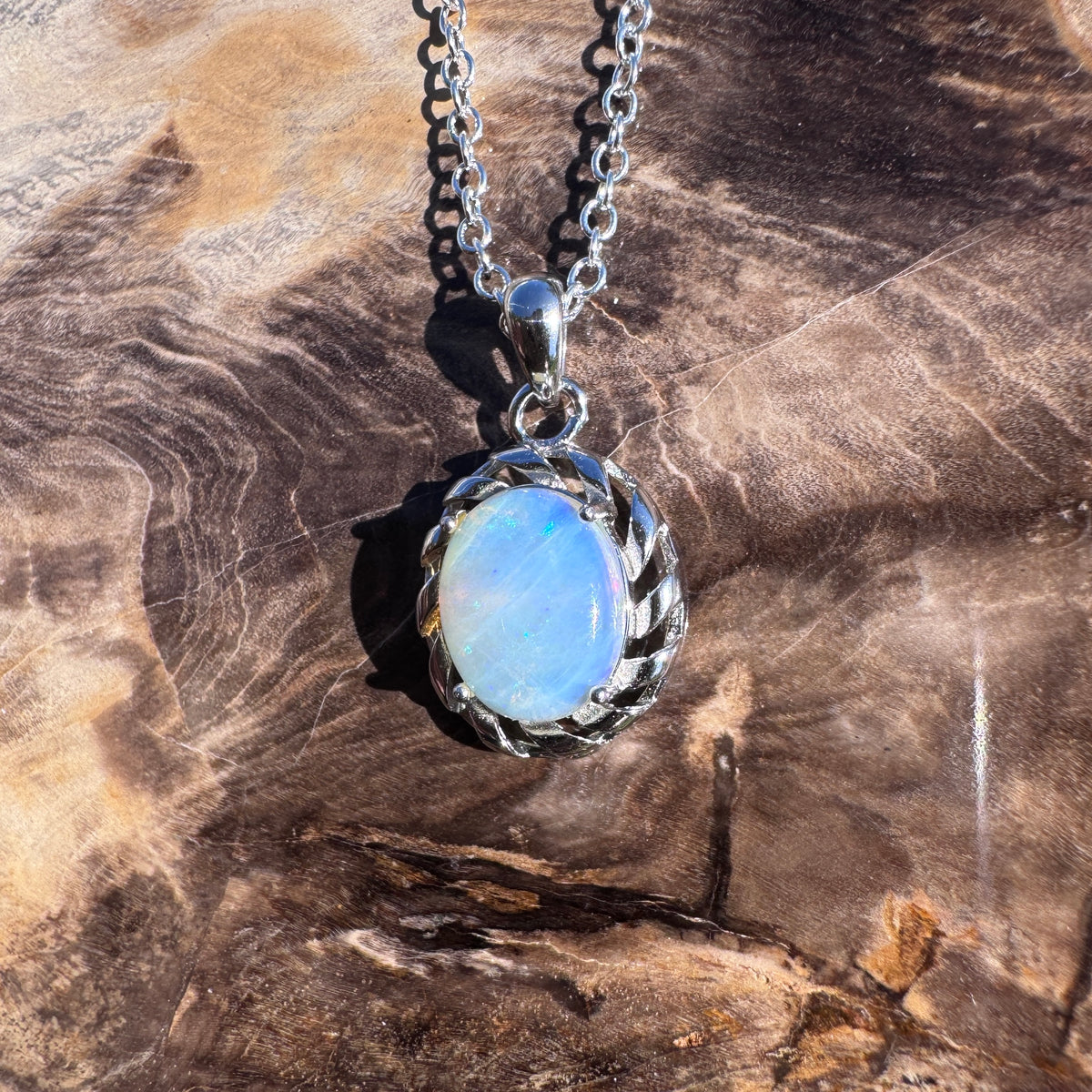 1.2ct Lightning Ridge Crystal Opal Pendant Necklace ~ 'Ellenborough Falls Greens' | 925 Sterling Silver | Solid Australian Opal
