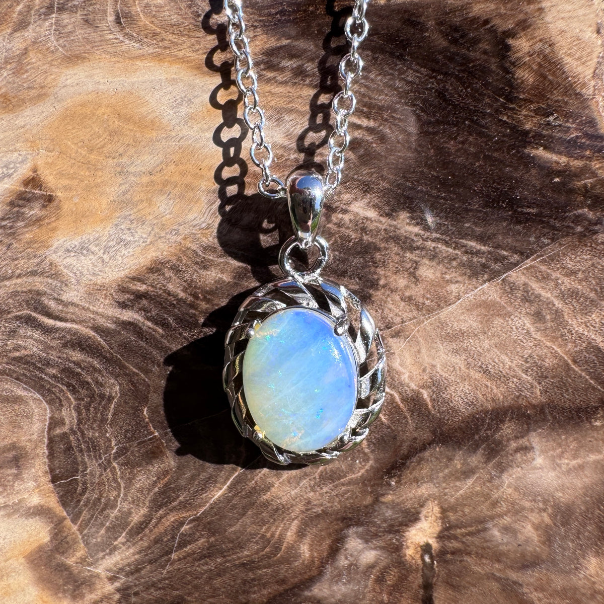 1.2ct Lightning Ridge Crystal Opal Pendant Necklace ~ 'Ellenborough Falls Greens' | 925 Sterling Silver | Solid Australian Opal