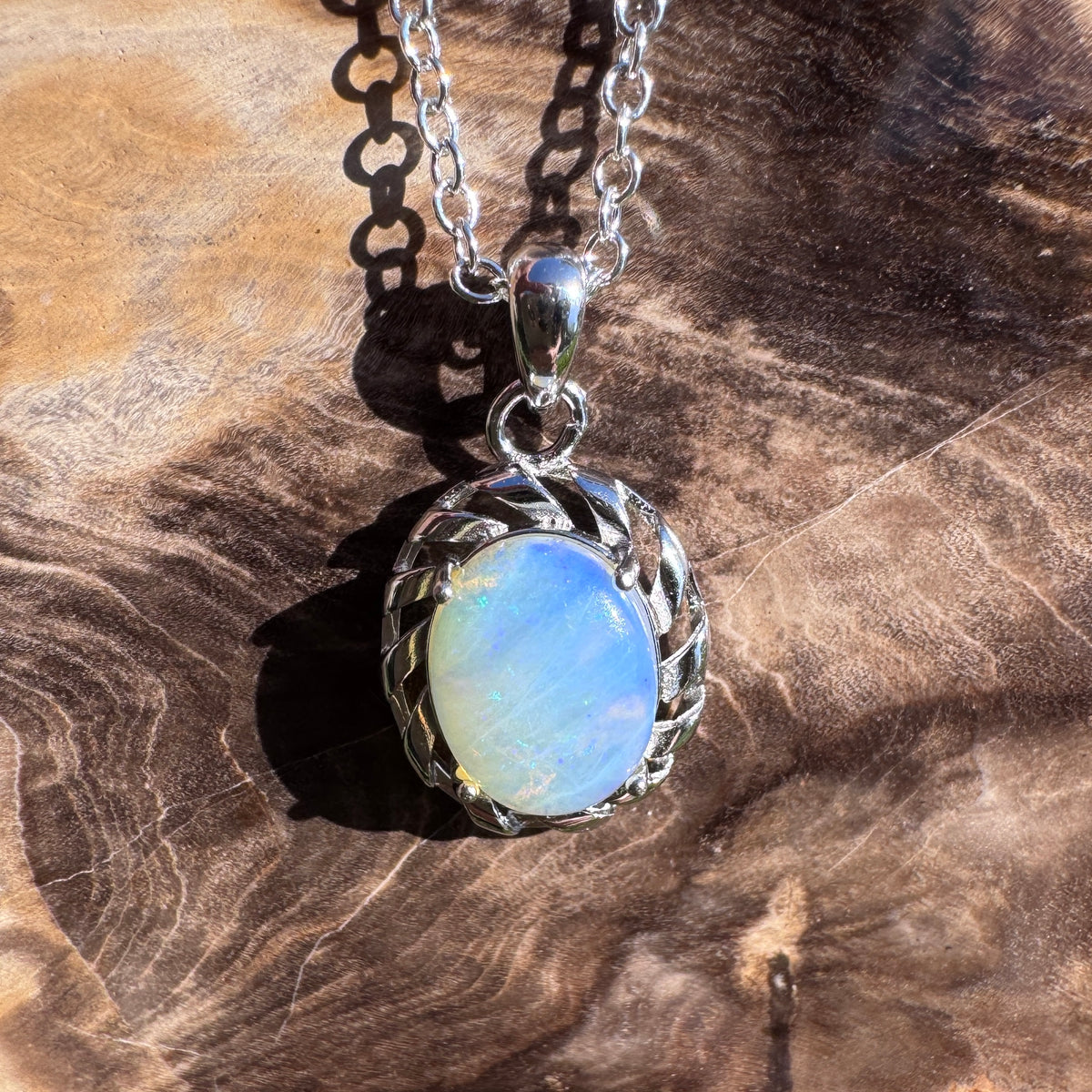 1.2ct Lightning Ridge Crystal Opal Pendant Necklace ~ 'Ellenborough Falls Greens' | 925 Sterling Silver | Solid Australian Opal