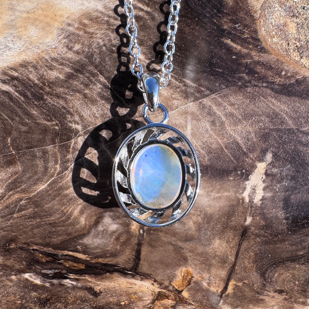 1.2ct Lightning Ridge Crystal Opal Pendant Necklace ~ 'Ellenborough Falls Greens' | 925 Sterling Silver | Solid Australian Opal