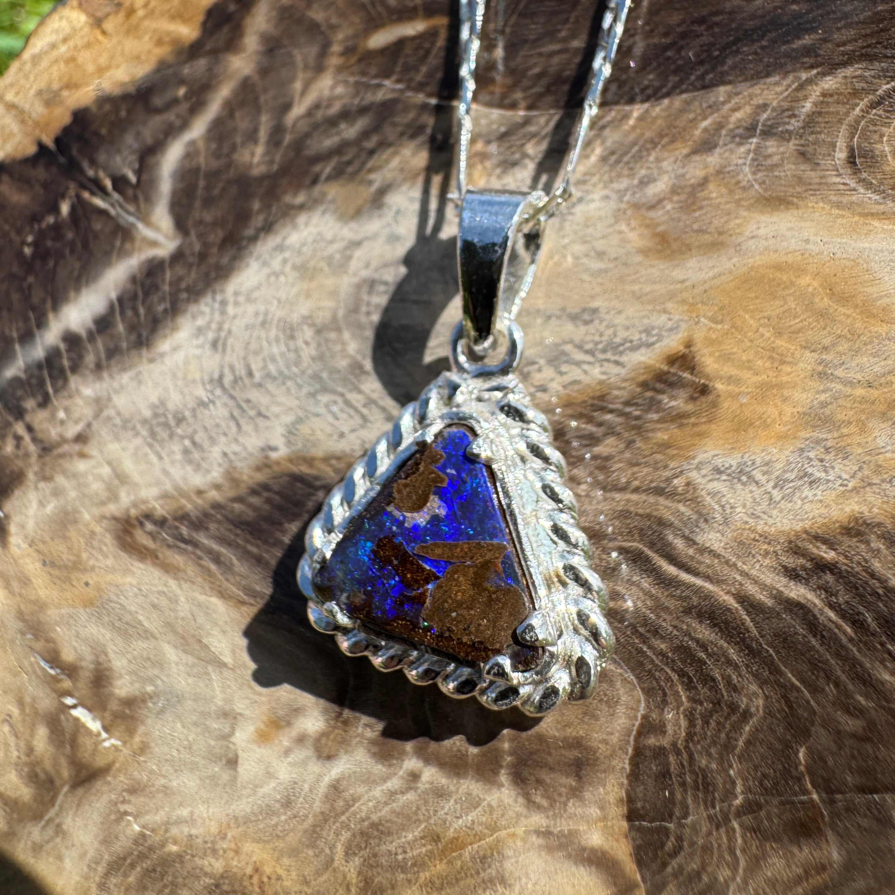 Diamantina Dusk ~ Queensland Boulder Opal 925 Sterling Silver Pendant Necklace