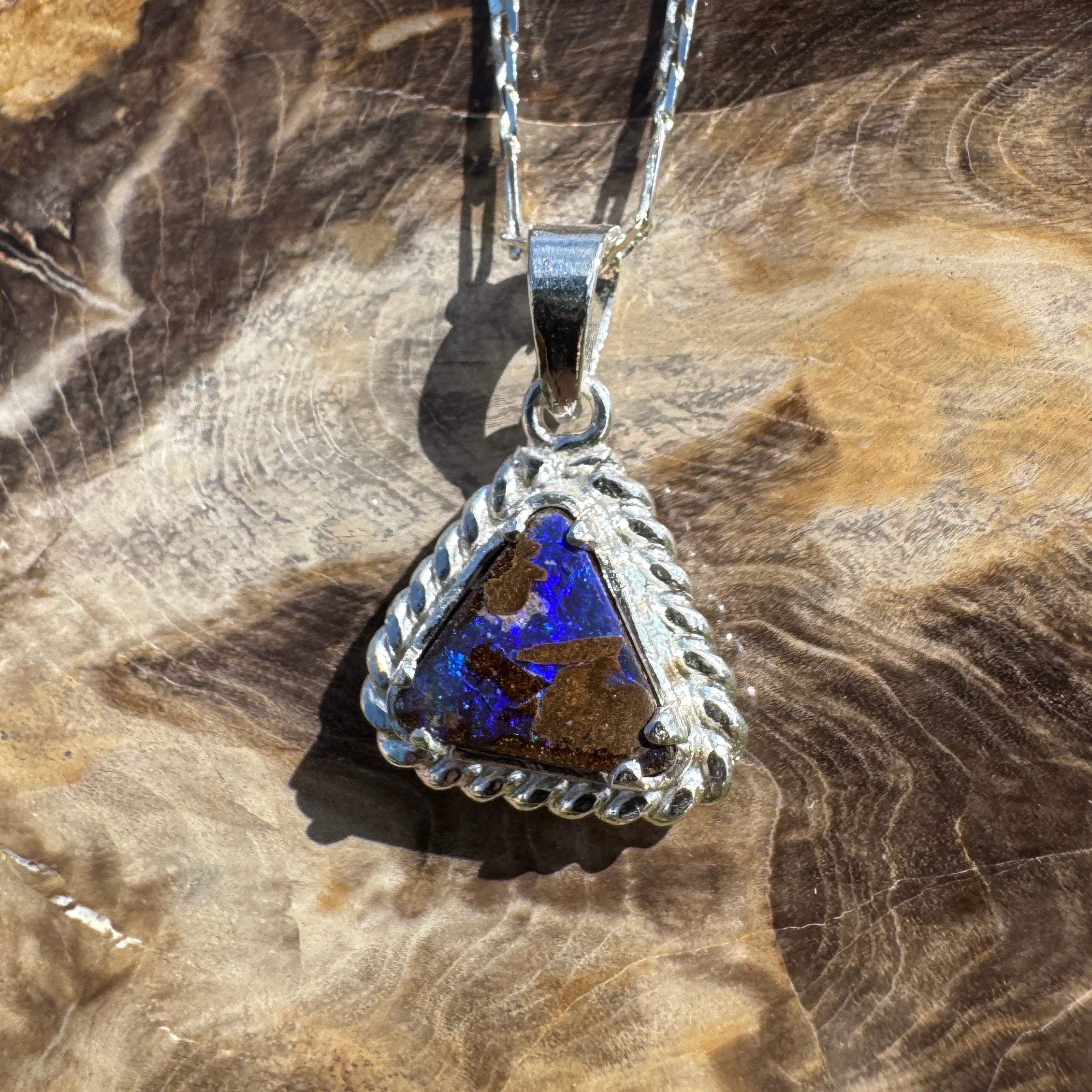 Diamantina Dusk ~ Queensland Boulder Opal 925 Sterling Silver Pendant Necklace