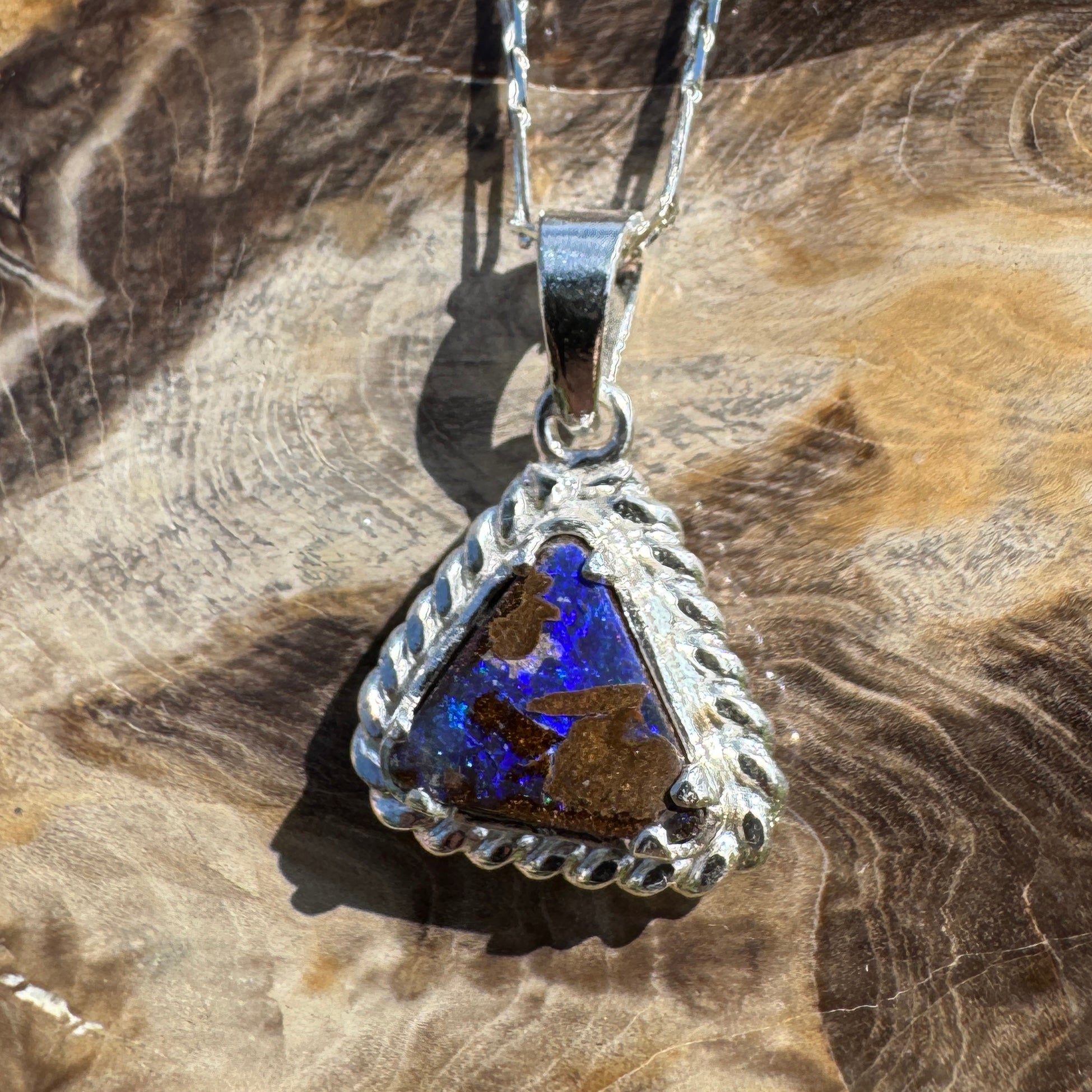 Diamantina Dusk ~ Queensland Boulder Opal 925 Sterling Silver Pendant Necklace