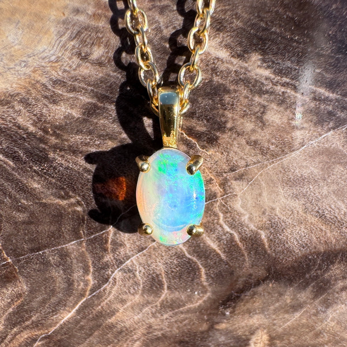 0.4ct Coober Pedy Opal Pendant Necklace ~ 'Richmond Bridge Gold' | Yellow Gold Coated 925 Sterling Silver | Solid Australian Opal
