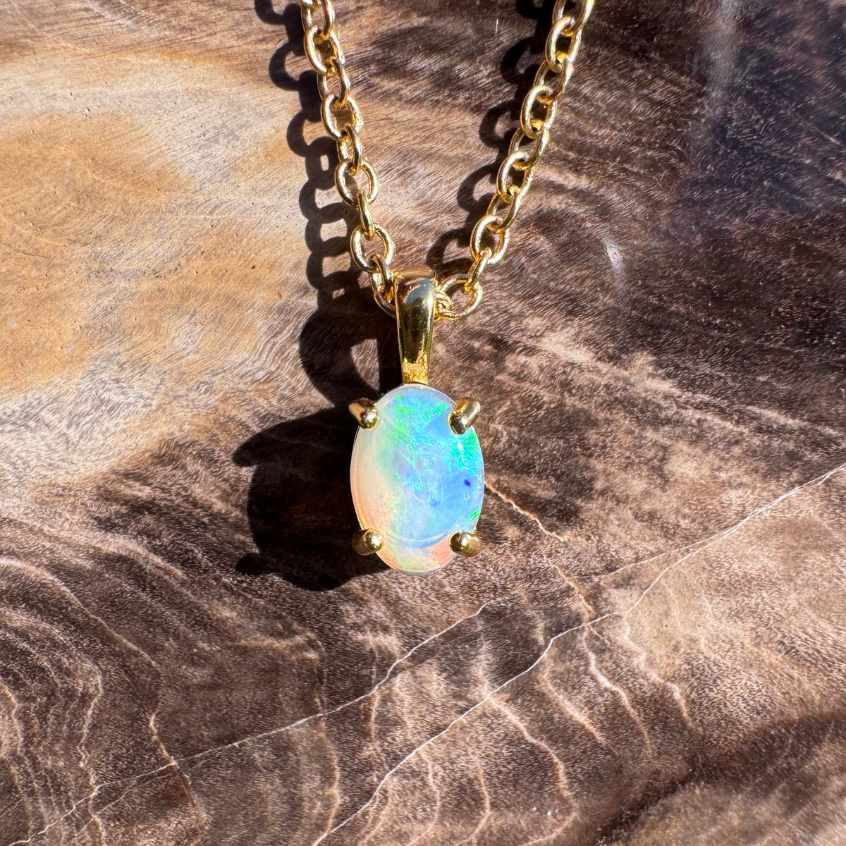 0.4ct Coober Pedy Opal Pendant Necklace ~ 'Richmond Bridge Gold' | Yellow Gold Coated 925 Sterling Silver | Solid Australian Opal