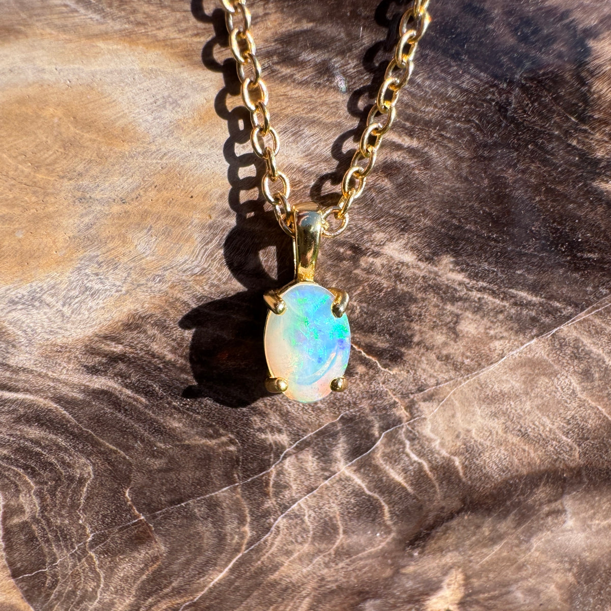 0.4ct Coober Pedy Opal Pendant Necklace ~ 'Richmond Bridge Gold' | Yellow Gold Coated 925 Sterling Silver | Solid Australian Opal