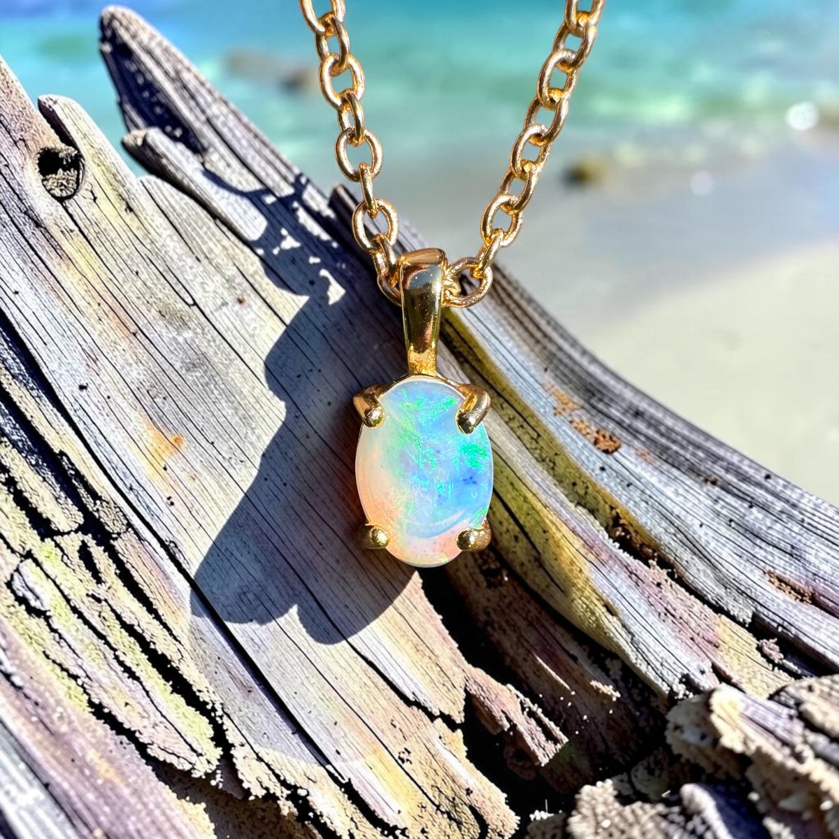 0.4ct Coober Pedy Opal Pendant Necklace ~ 'Richmond Bridge Gold' | Yellow Gold Coated 925 Sterling Silver | Solid Australian Opal