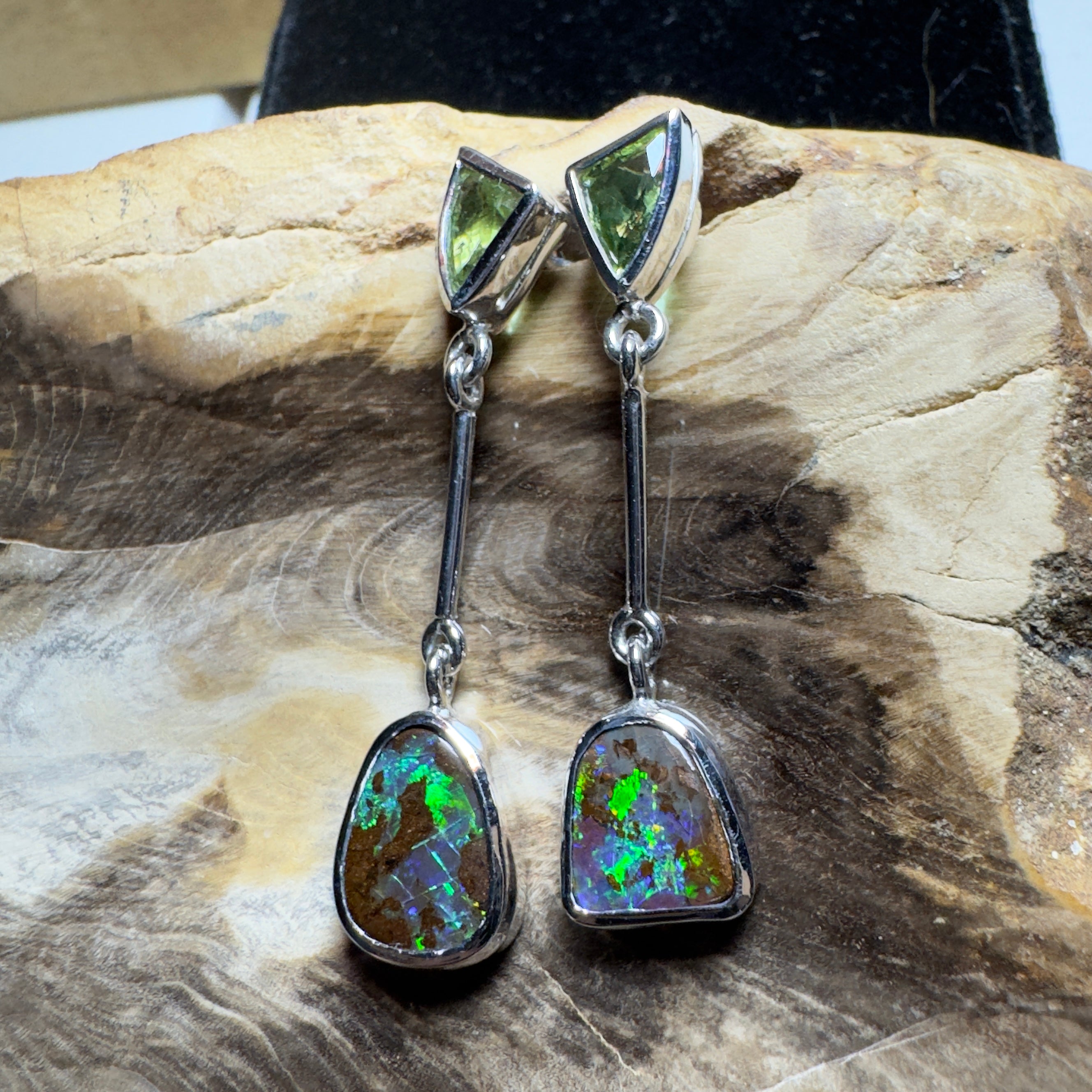 6.2ct Queensland Boulder Opal Earrings with 1.7ct Queensland Sapphire ~ 'Hamersley Horizon' | 925 Sterling Silver | Solid Australian Opal