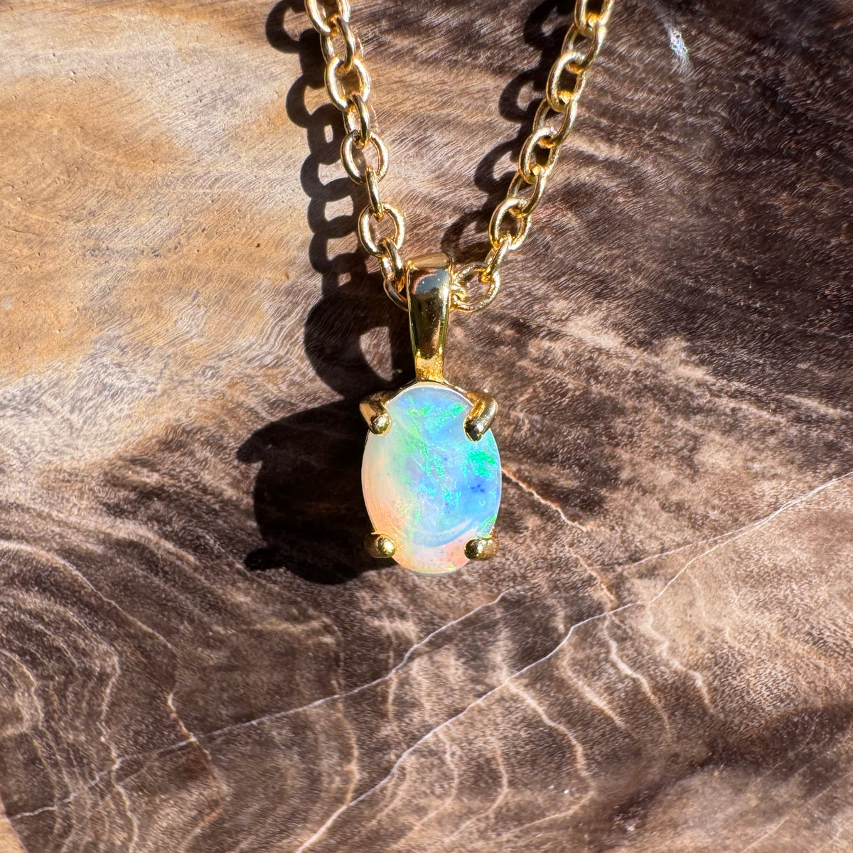 0.4ct Coober Pedy Opal Pendant Necklace ~ 'Richmond Bridge Gold' | Yellow Gold Coated 925 Sterling Silver | Solid Australian Opal
