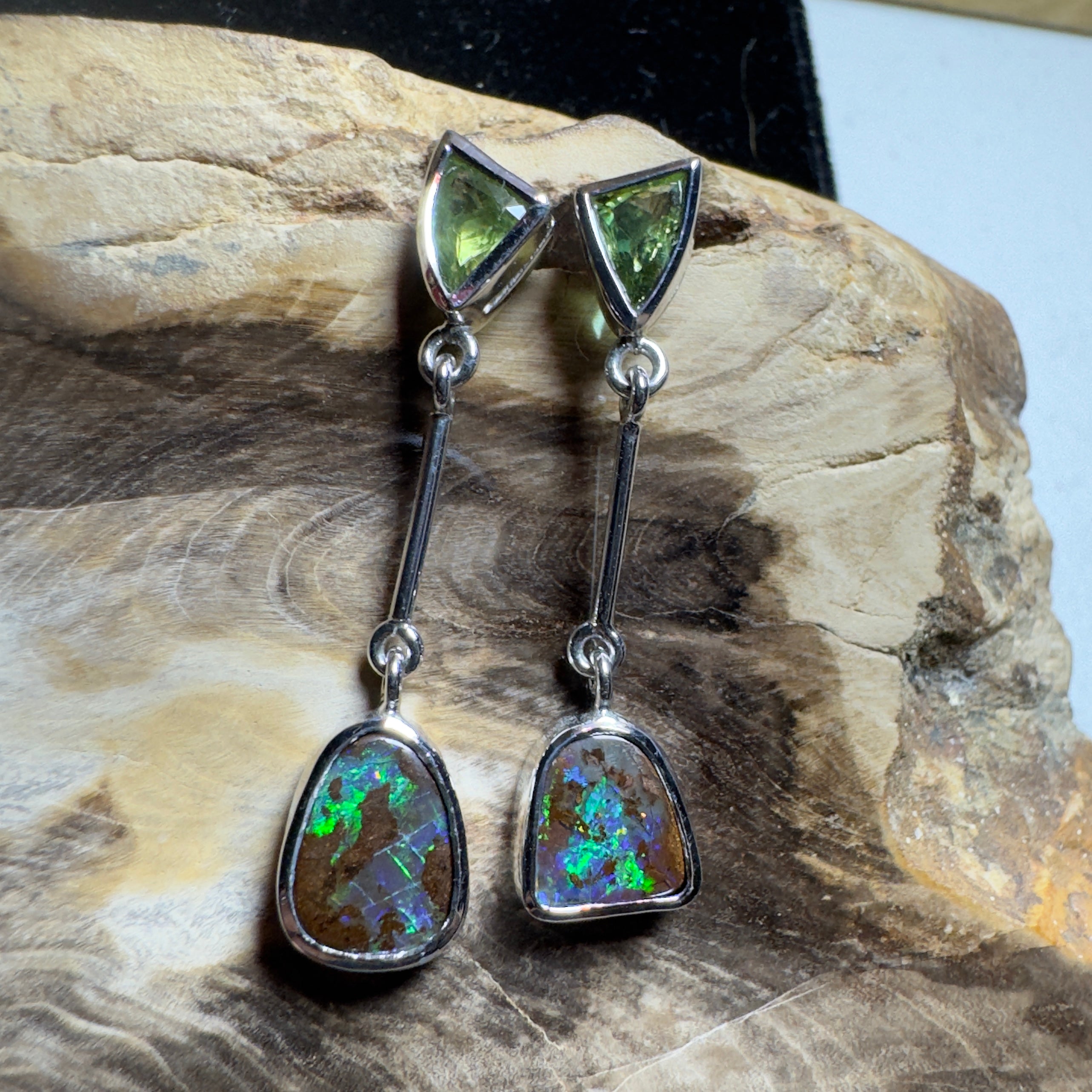 6.2ct Queensland Boulder Opal Earrings with 1.7ct Queensland Sapphire ~ 'Hamersley Horizon' | 925 Sterling Silver | Solid Australian Opal