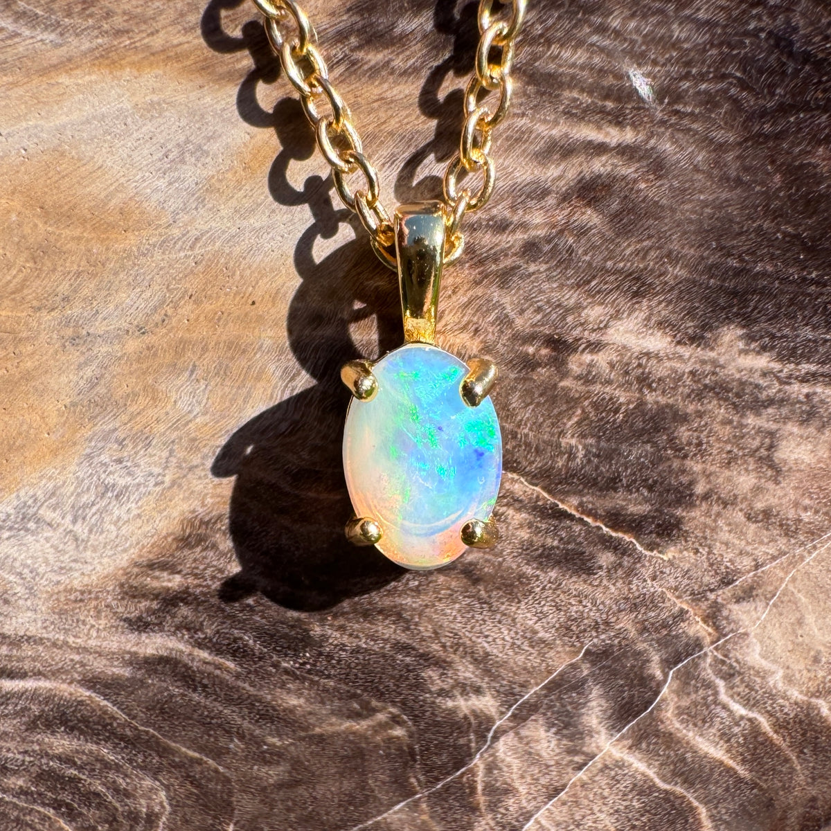 0.4ct Coober Pedy Opal Pendant Necklace ~ 'Richmond Bridge Gold' | Yellow Gold Coated 925 Sterling Silver | Solid Australian Opal