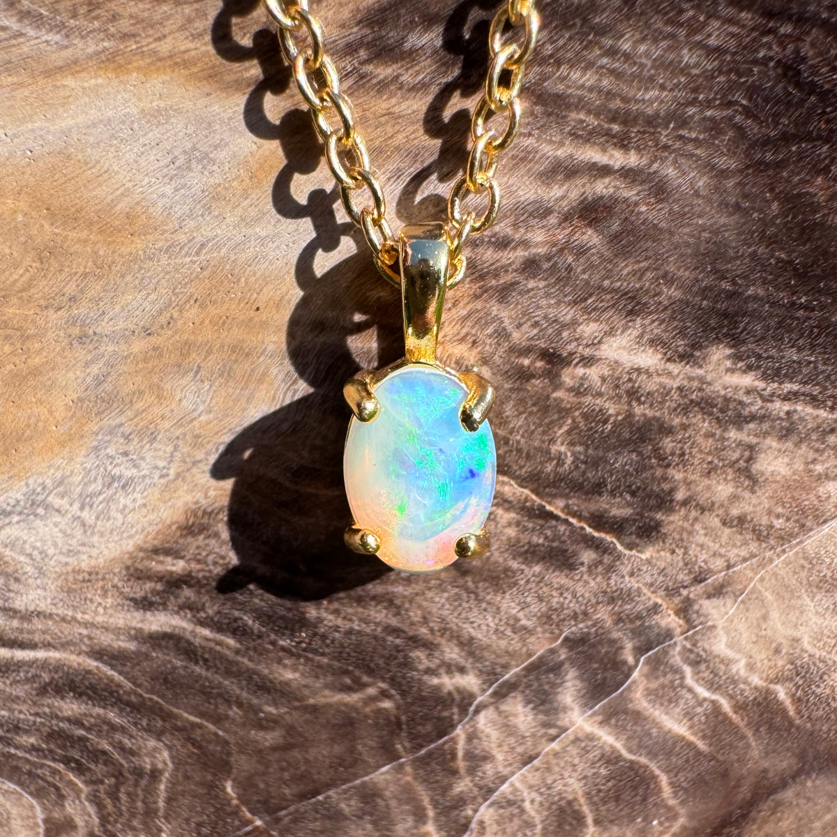 0.4ct Coober Pedy Opal Pendant Necklace ~ 'Richmond Bridge Gold' | Yellow Gold Coated 925 Sterling Silver | Solid Australian Opal