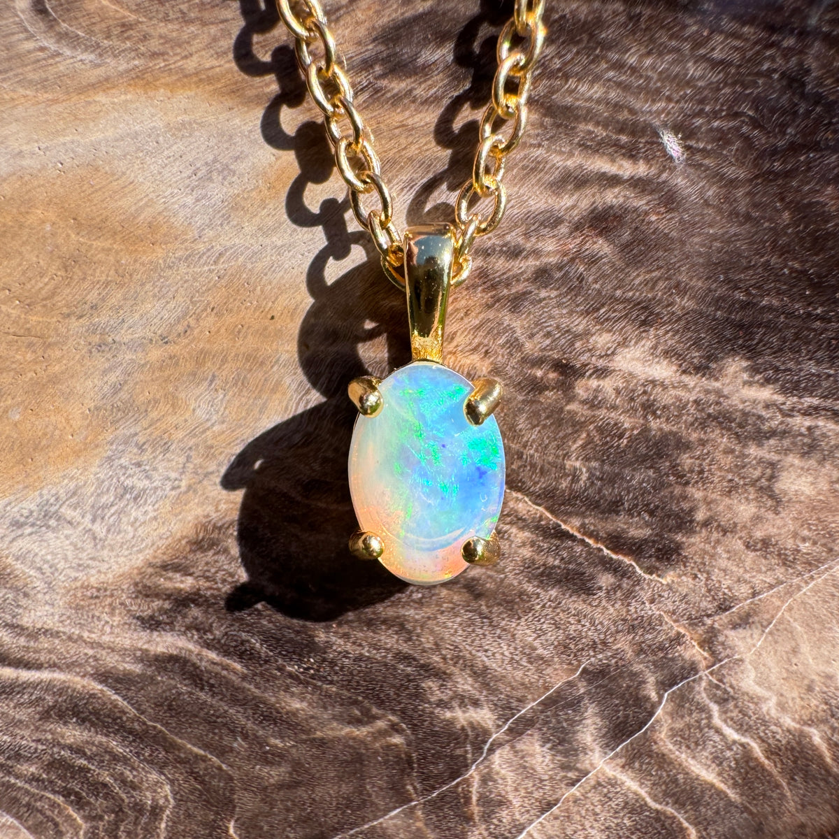 0.4ct Coober Pedy Opal Pendant Necklace ~ 'Richmond Bridge Gold' | Yellow Gold Coated 925 Sterling Silver | Solid Australian Opal