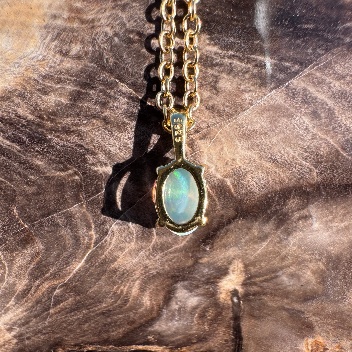 0.4ct Coober Pedy Opal Pendant Necklace ~ 'Richmond Bridge Gold' | Yellow Gold Coated 925 Sterling Silver | Solid Australian Opal