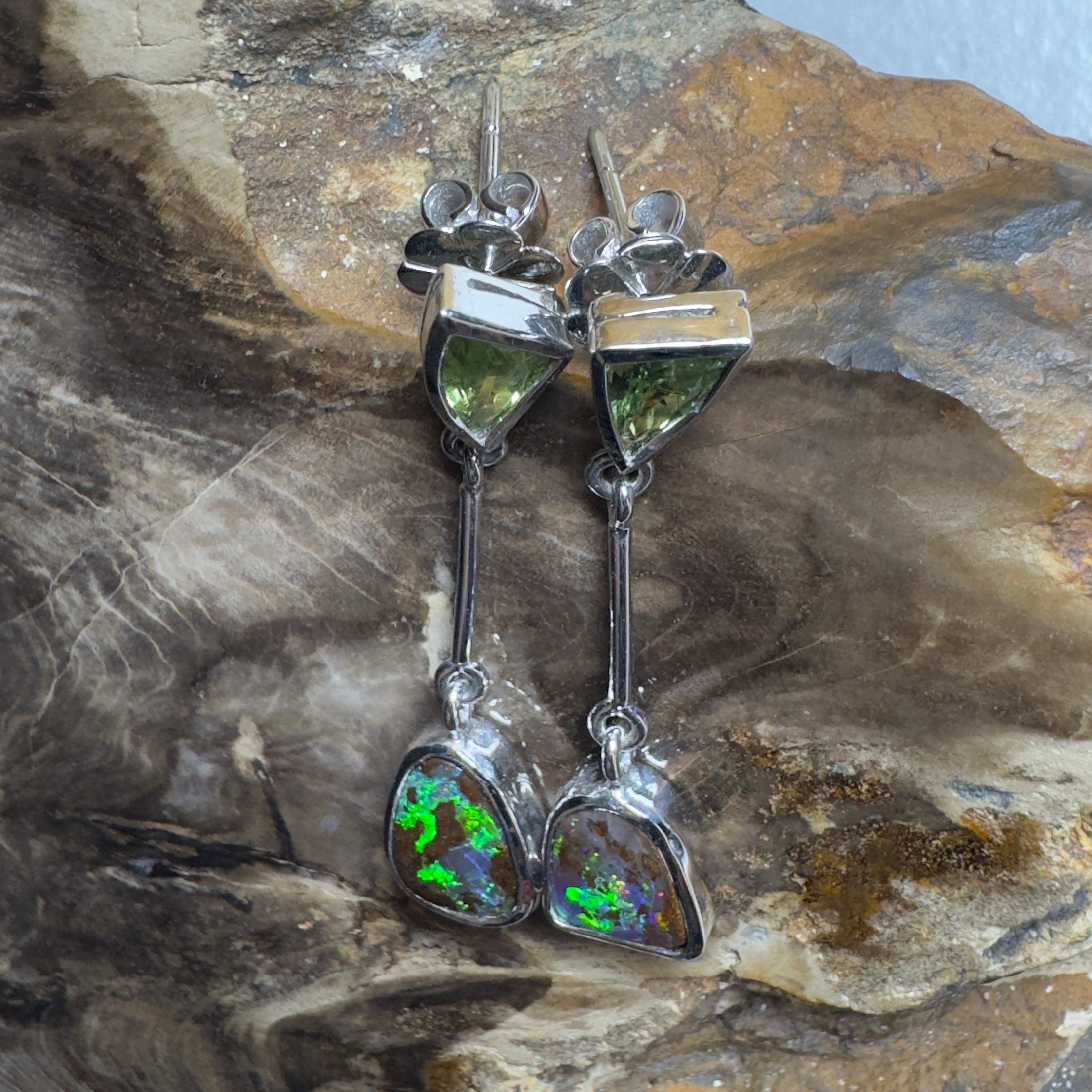 6.2ct Queensland Boulder Opal Earrings with 1.7ct Queensland Sapphire ~ 'Hamersley Horizon' | 925 Sterling Silver | Solid Australian Opal