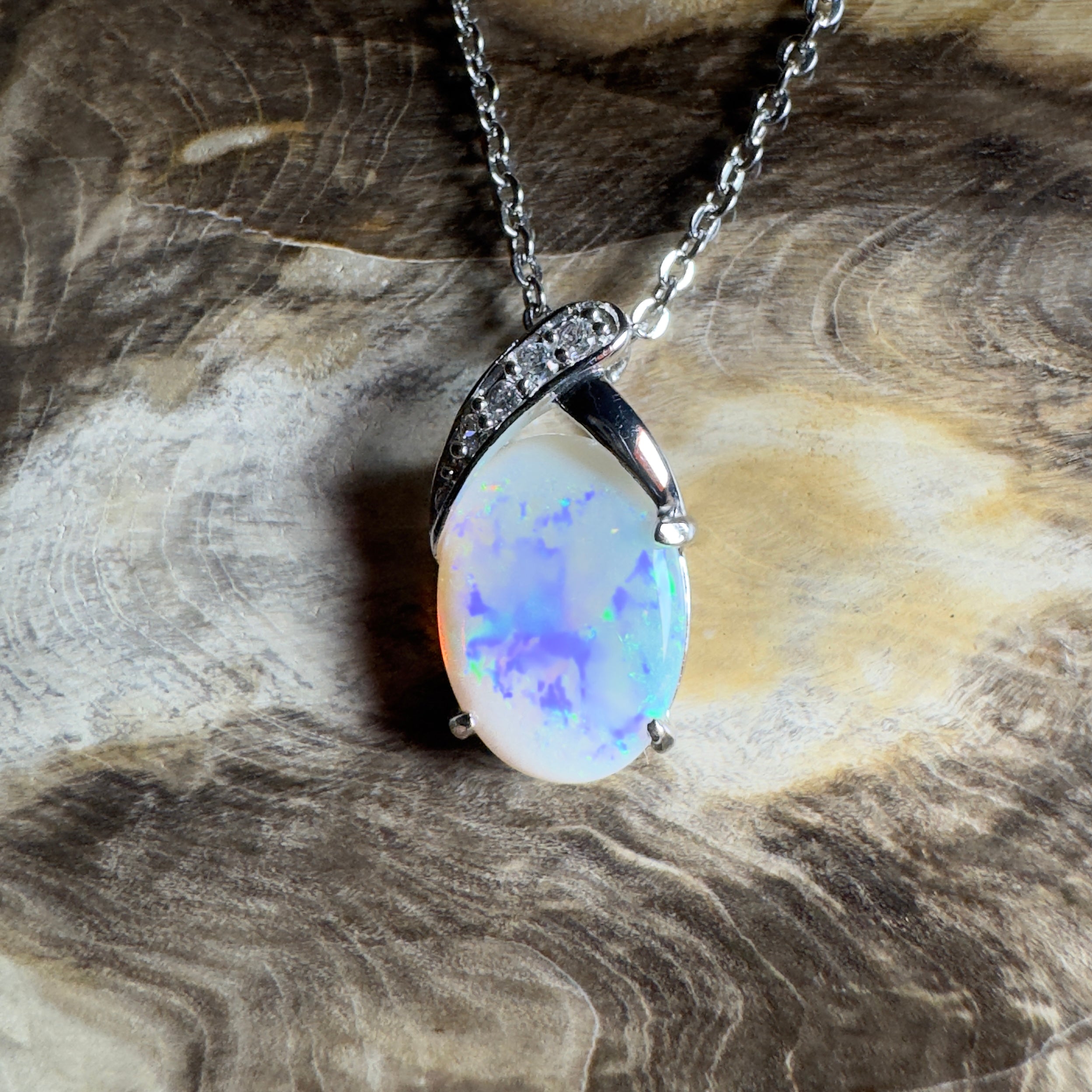 Ningaloo Reef Glow ~3ct Coober Pedy Opal 925 Silver Pendant