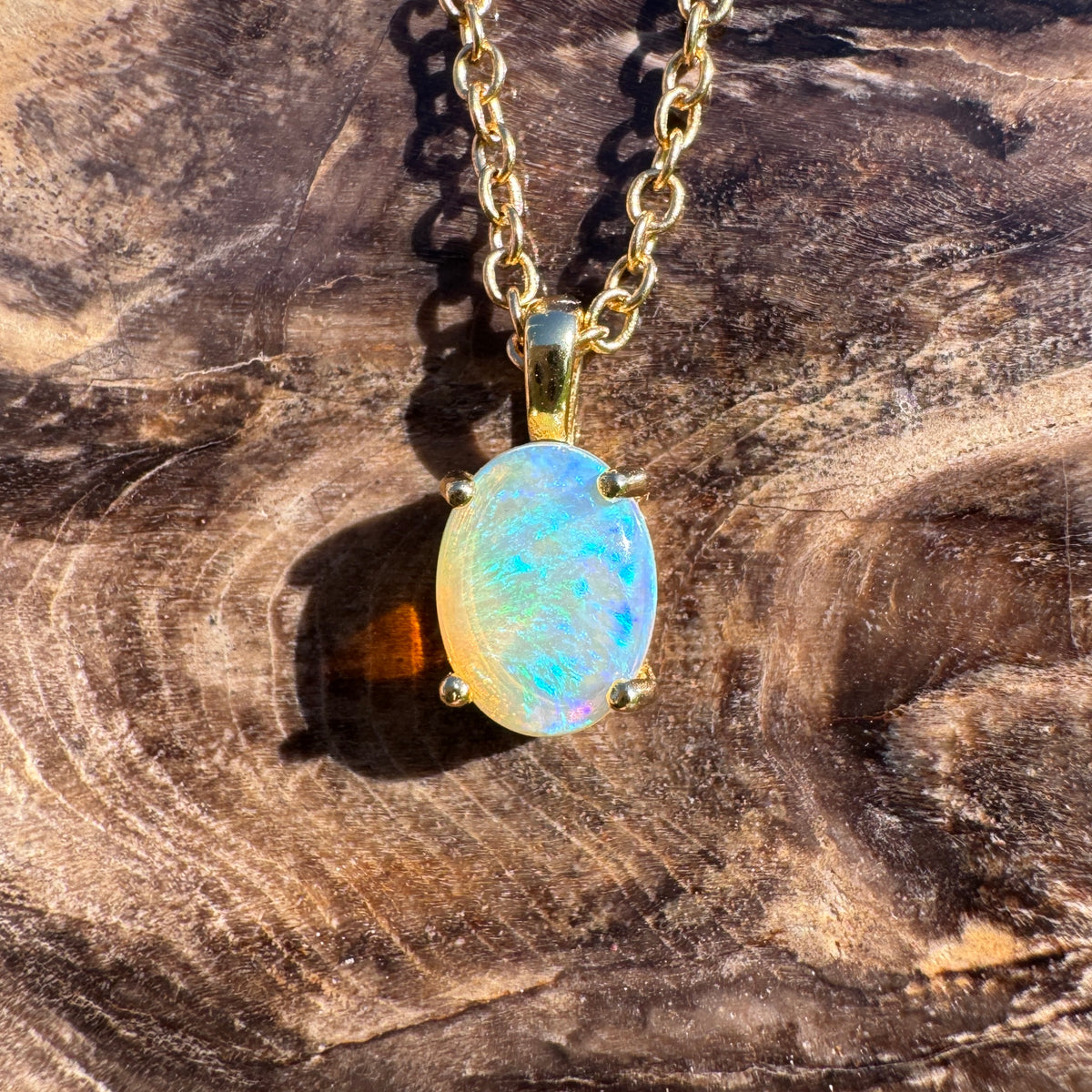 0.7ct Coober Pedy CrystalOpal Pendant Necklace ~ 'Bendigo Gold' | Yellow Gold Coated 925 Sterling Silver | Solid Australian Opal