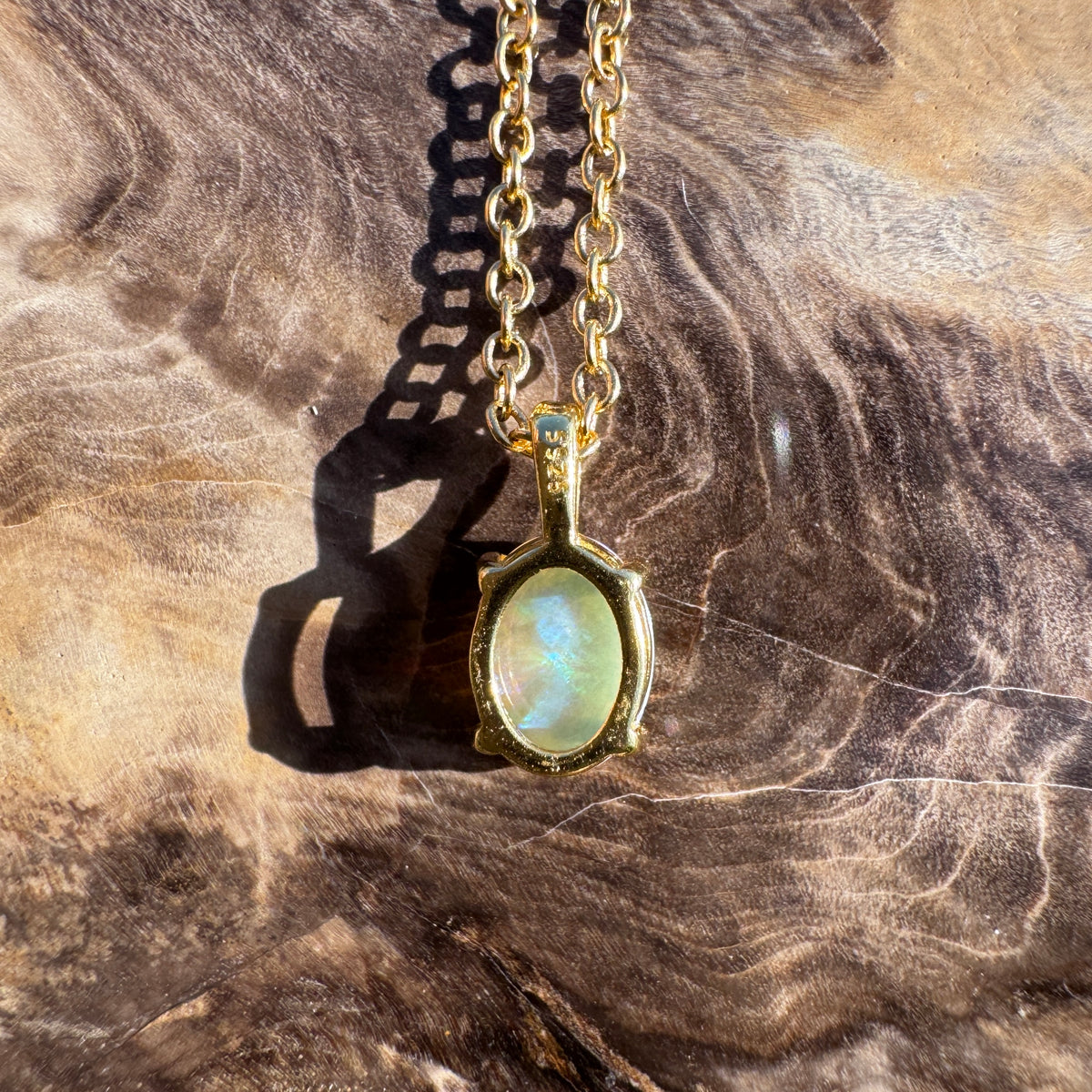 0.7ct Coober Pedy CrystalOpal Pendant Necklace ~ 'Bendigo Gold' | Yellow Gold Coated 925 Sterling Silver | Solid Australian Opal