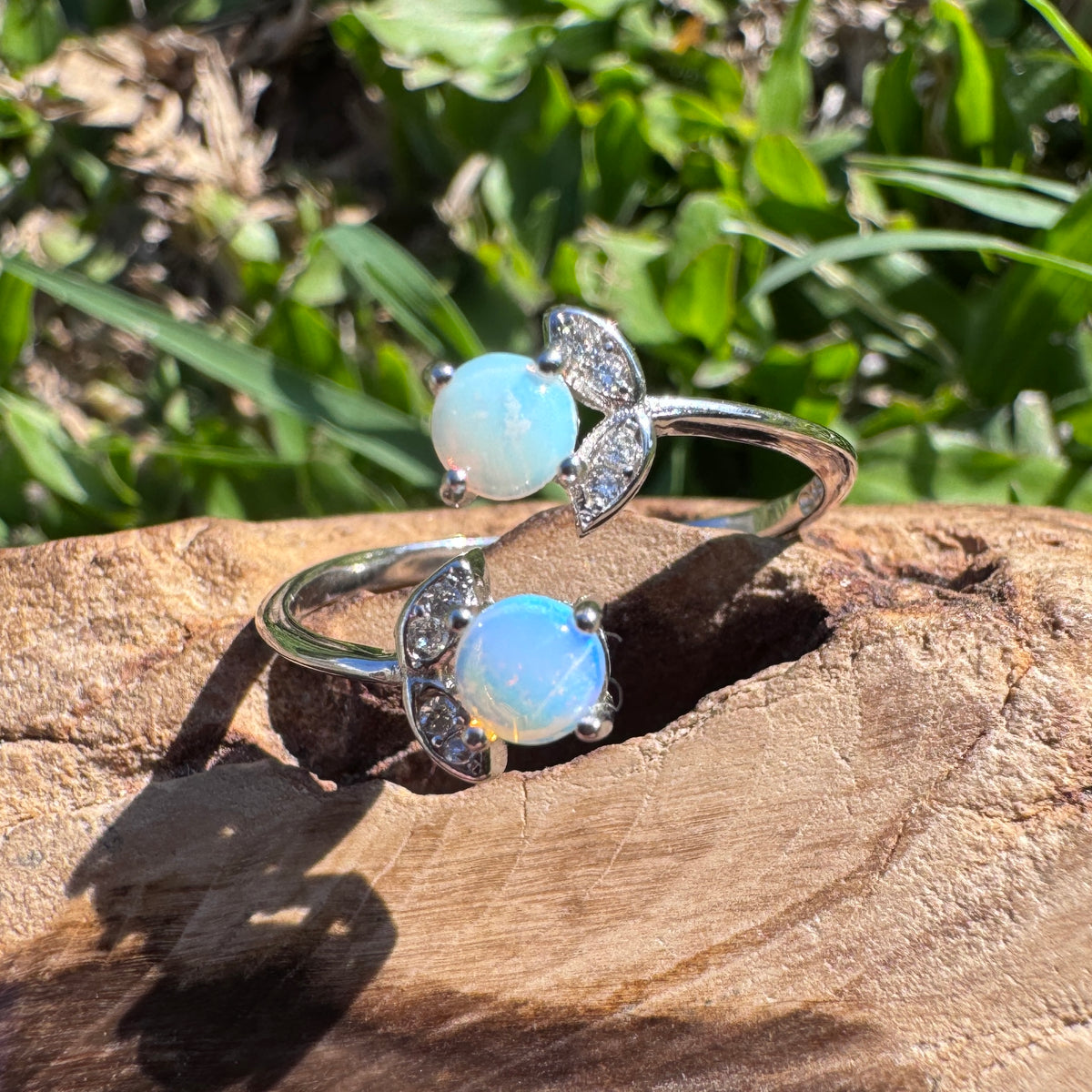 0.4ct Lightning Ridge Opal & Cubic Zirconia Ring ~ 'Tea Gardens Twins' | 925 Sterling Silver | Solid Australian Opal