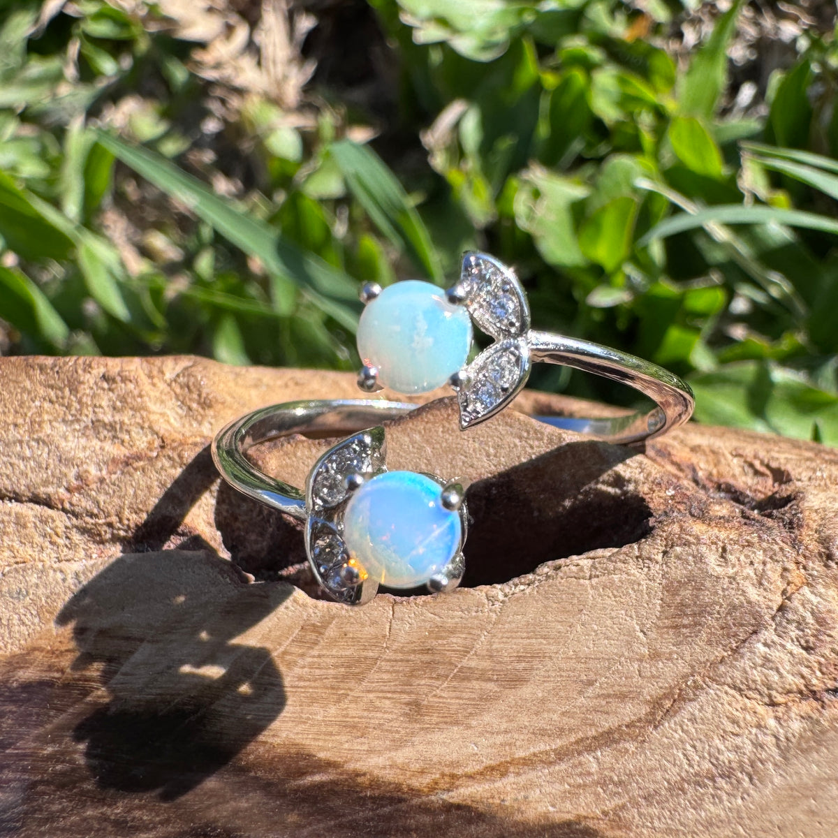 0.4ct Lightning Ridge Opal & Cubic Zirconia Ring ~ 'Tea Gardens Twins' | 925 Sterling Silver | Solid Australian Opal