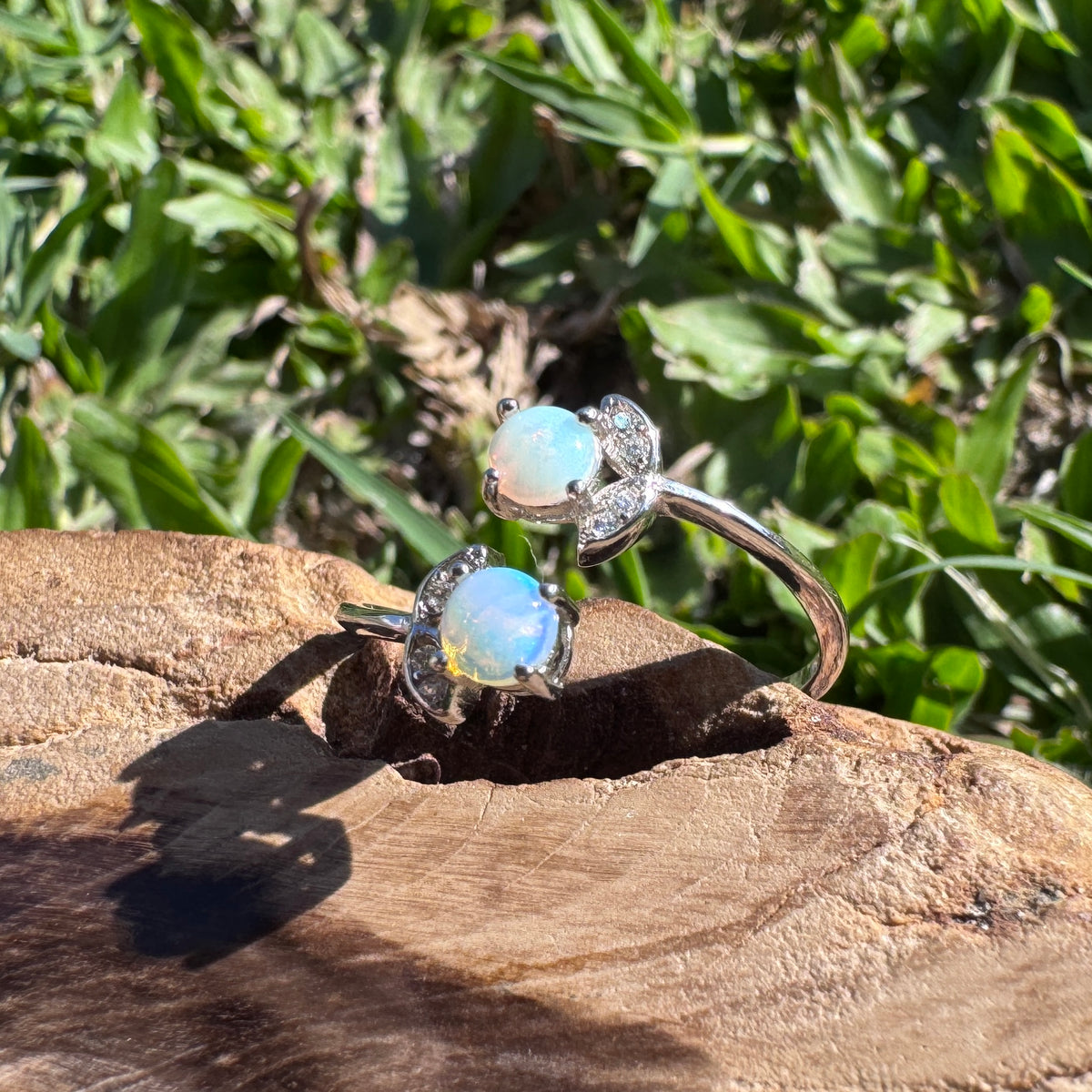0.4ct Lightning Ridge Opal & Cubic Zirconia Ring ~ 'Tea Gardens Twins' | 925 Sterling Silver | Solid Australian Opal