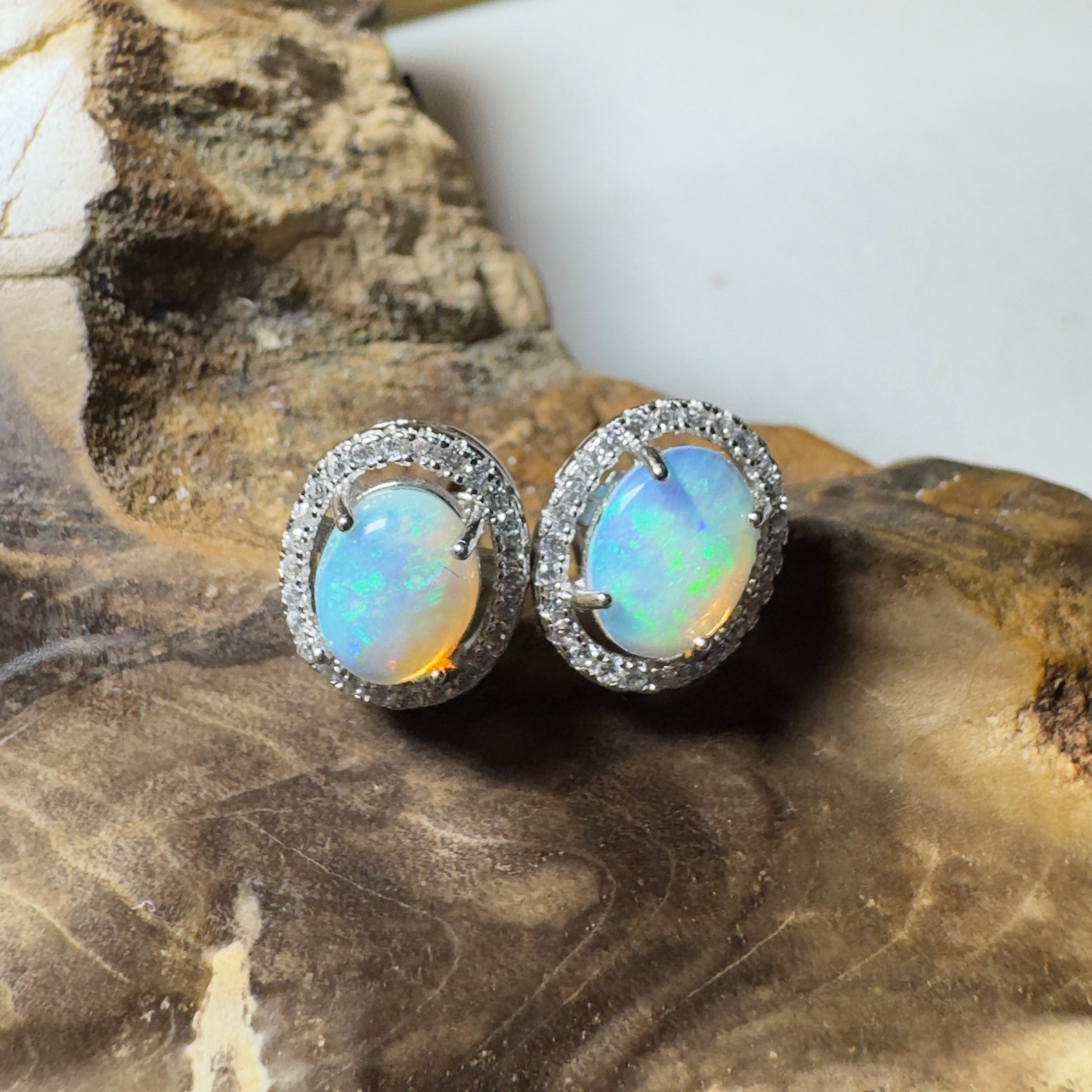 Cradle Mountain Glow ~ 1.6ct Coober Pedy Opal Sterling Silver Earrings