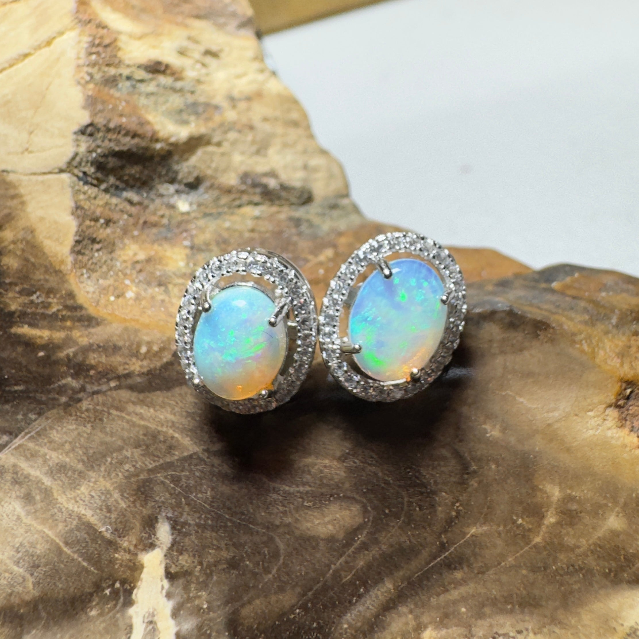 Cradle Mountain Glow ~ 1.6ct Coober Pedy Opal Sterling Silver Earrings