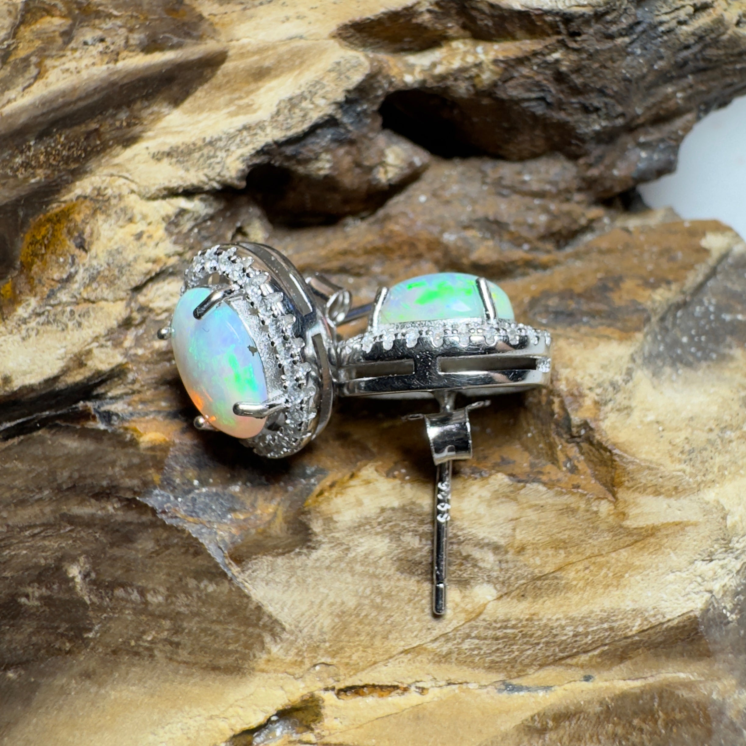 Cradle Mountain Glow ~ 1.6ct Coober Pedy Opal Sterling Silver Earrings