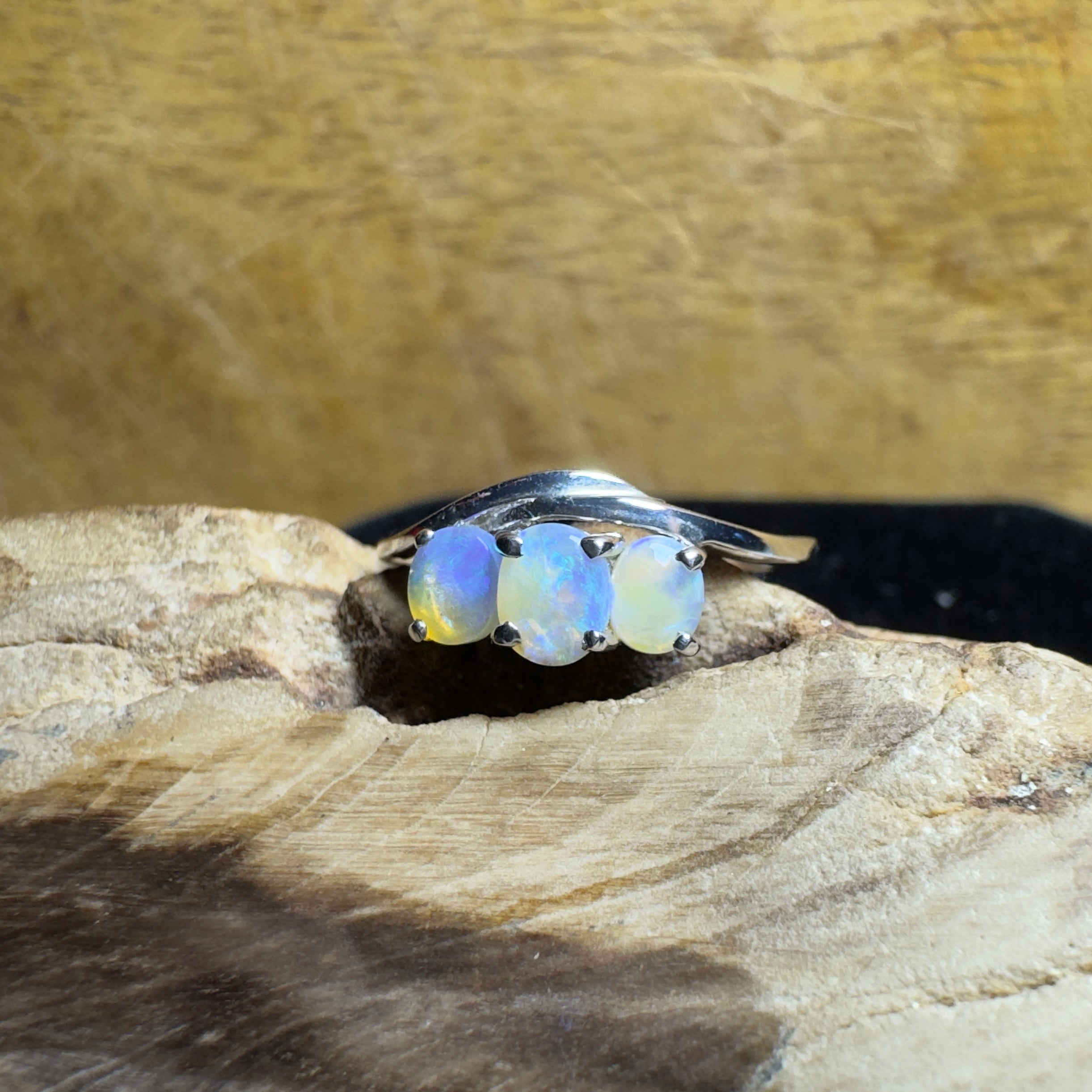 Coober Pedy Opal Ring ~ 'Great Ocean Drift' | 925 Sterling Silver | Solid Australian Opal