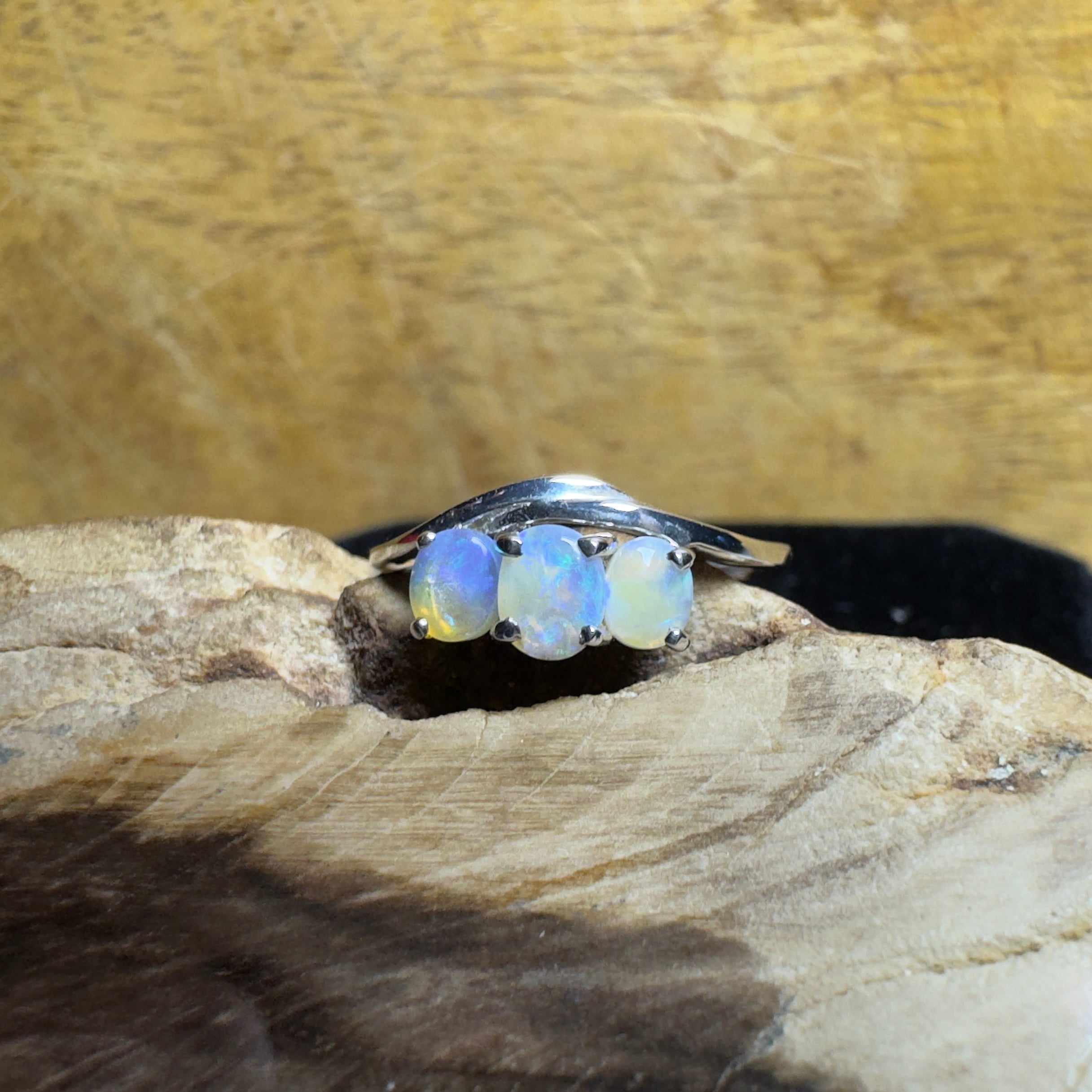 Coober Pedy Opal Ring ~ 'Great Ocean Drift' | 925 Sterling Silver | Solid Australian Opal
