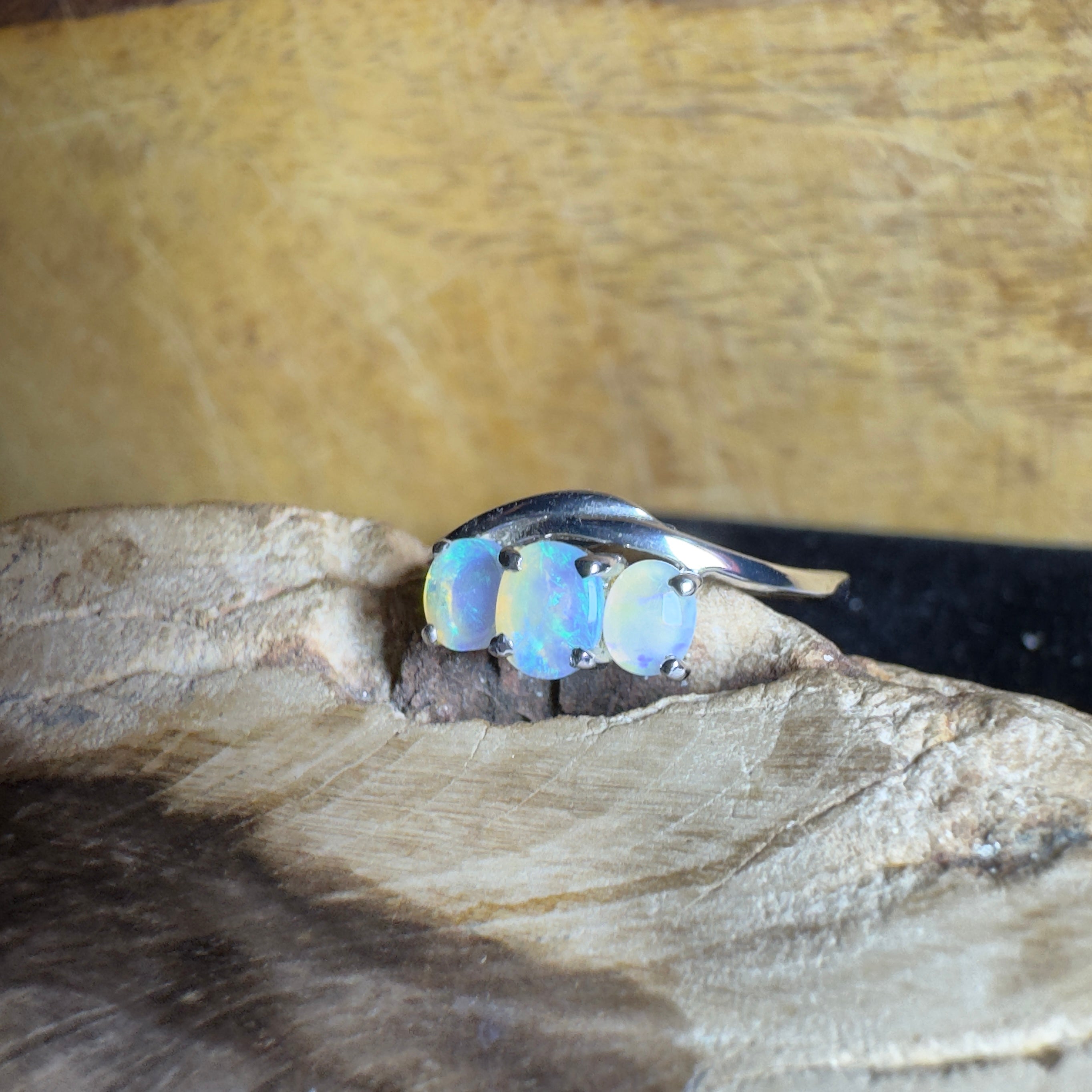 Coober Pedy Opal Ring ~ 'Great Ocean Drift' | 925 Sterling Silver | Solid Australian Opal
