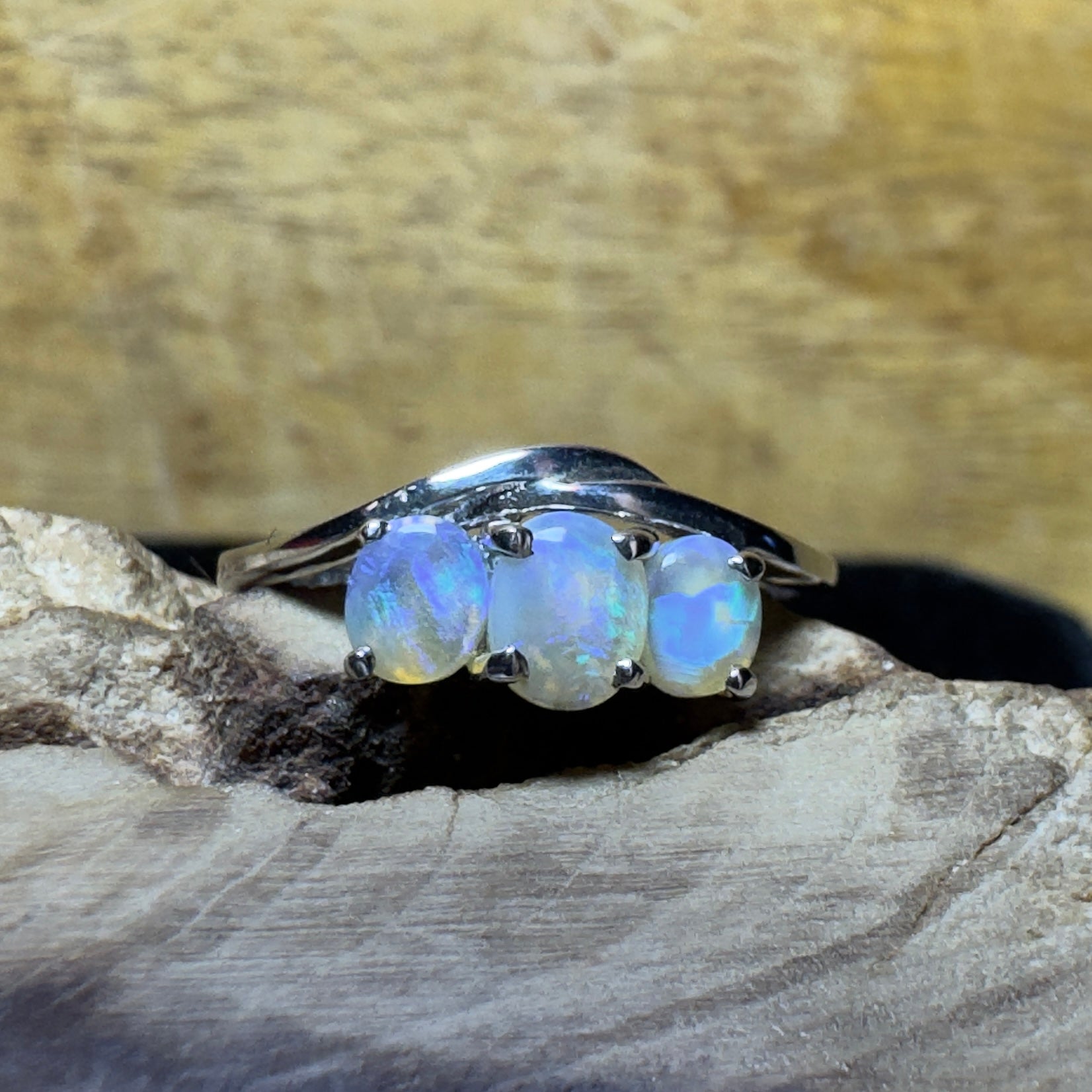 Coober Pedy Opal Ring ~ 'Great Ocean Drift' | 925 Sterling Silver | Solid Australian Opal