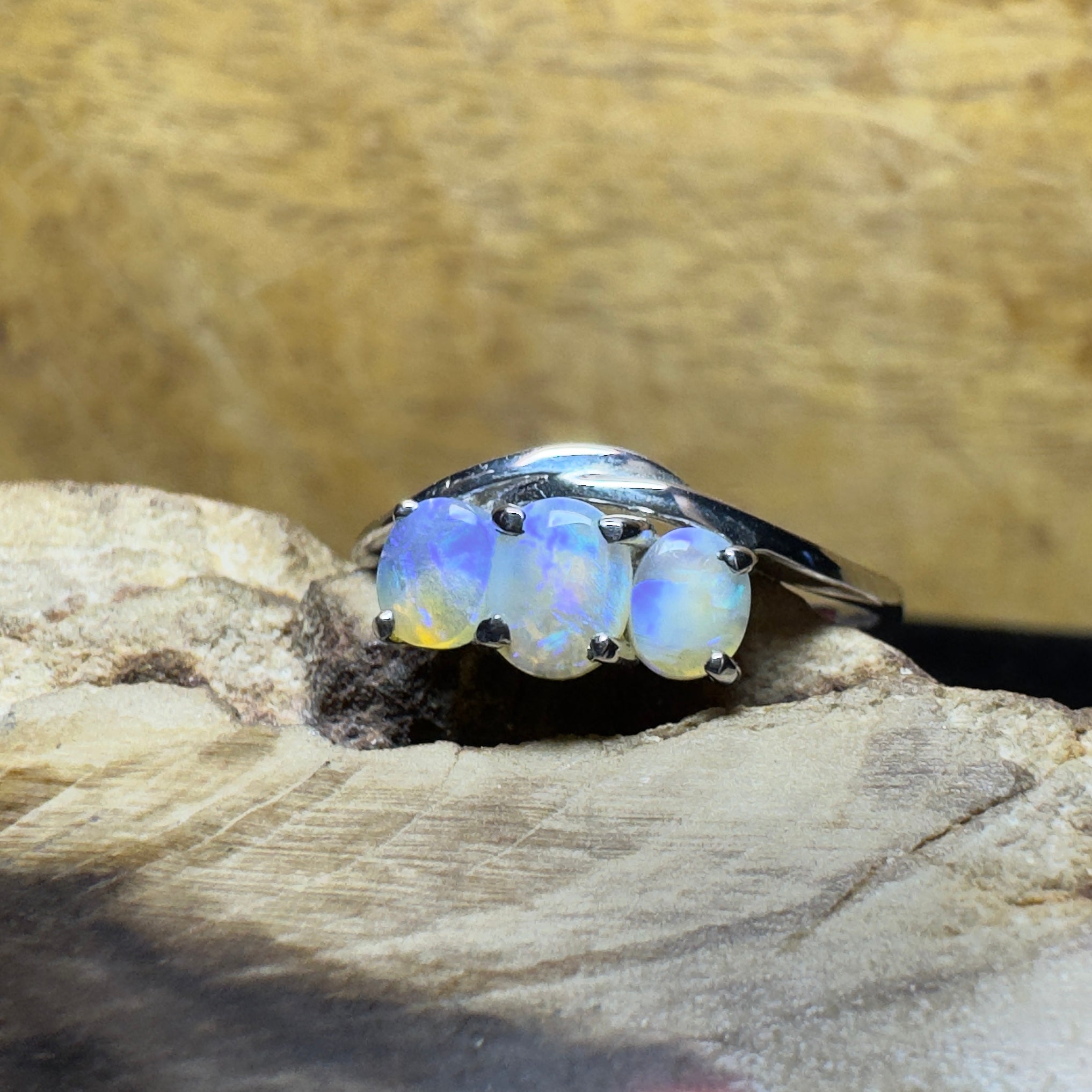 Coober Pedy Opal Ring ~ 'Great Ocean Drift' | 925 Sterling Silver | Solid Australian Opal