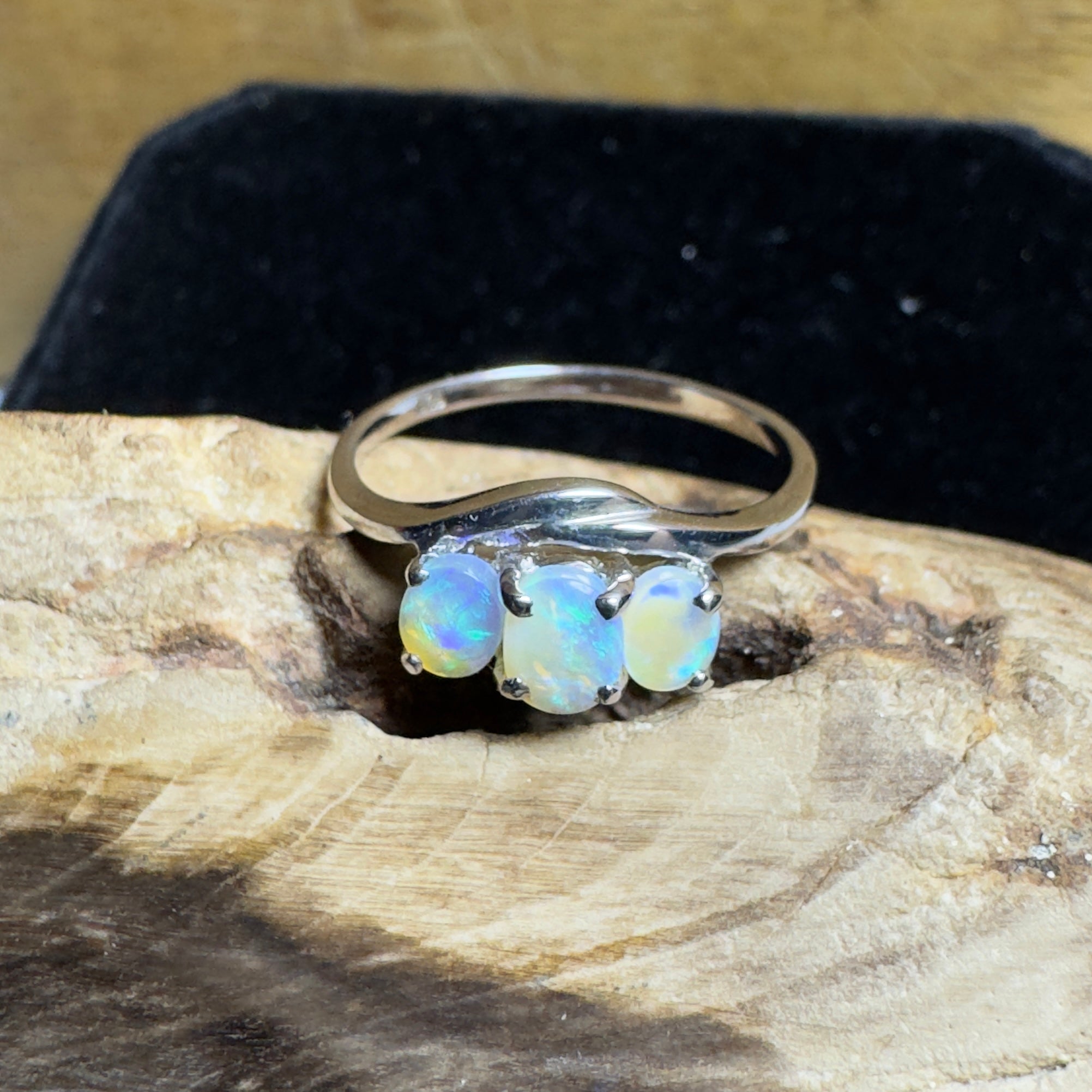 Coober Pedy Opal Ring ~ 'Great Ocean Drift' | 925 Sterling Silver | Solid Australian Opal