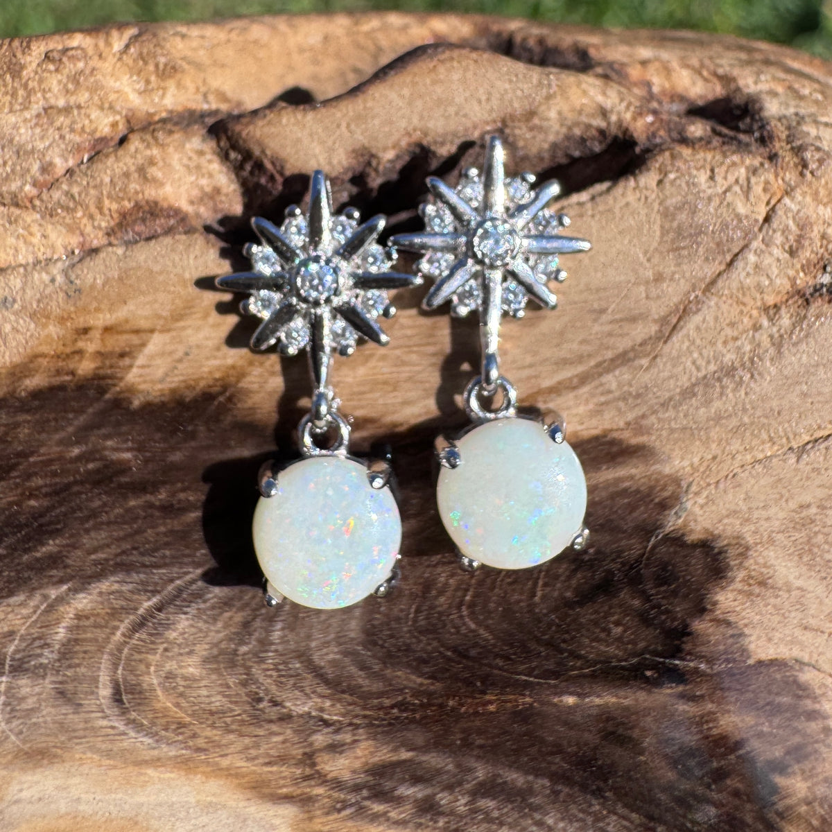 0.8ct Coober Pedy Opal & Cubic Zirconia Stud Drop Earrings ~ 'Nhulunbuy Sparkle' | 925 Sterling Silver | Solid Australian Opal