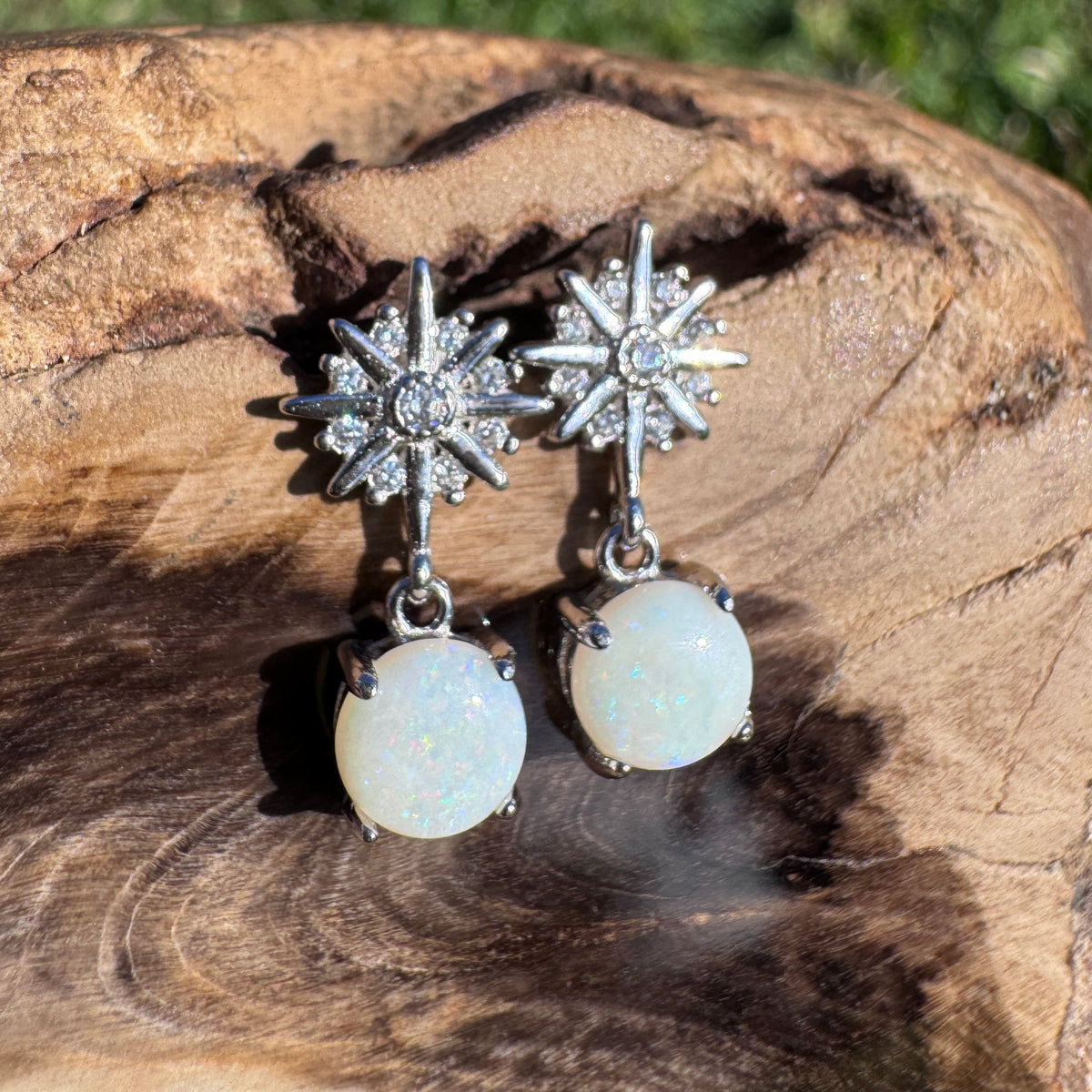 0.8ct Coober Pedy Opal & Cubic Zirconia Stud Drop Earrings ~ 'Nhulunbuy Sparkle' | 925 Sterling Silver | Solid Australian Opal