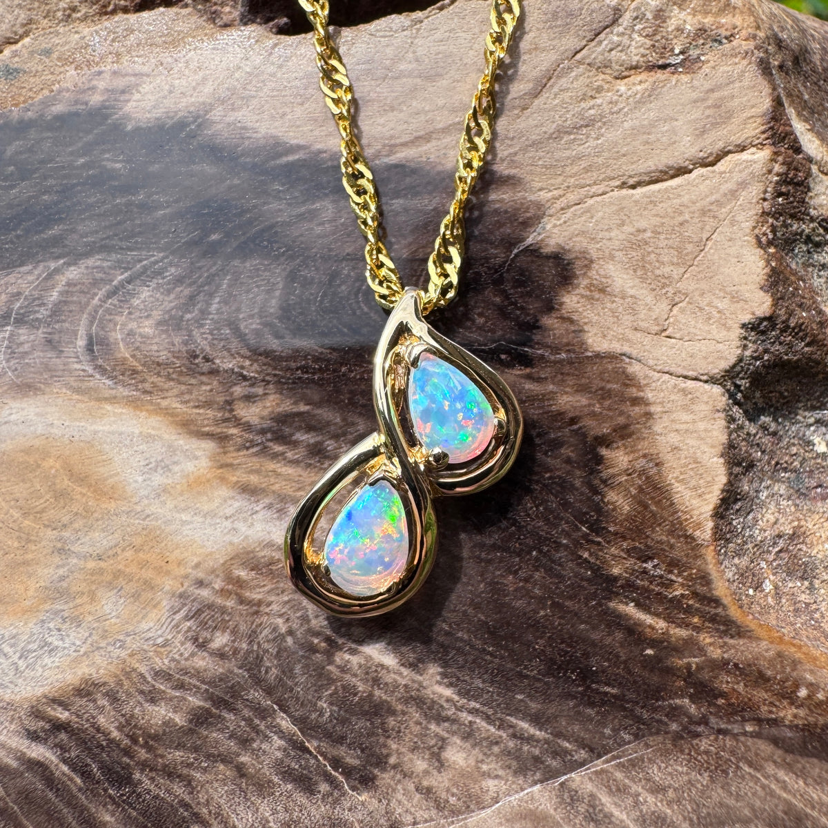 0.7ct Lightning Ridge Opal Pendant Necklace ~ 'Hyams Beach Blues' | 14ct Yellow Gold | Solid Australian Opal