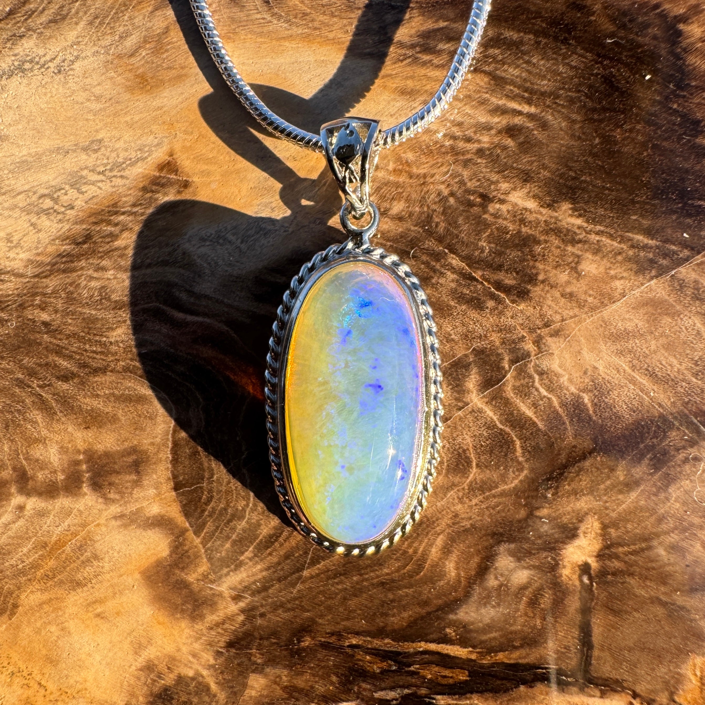 7.7ct Coober Pedy Crystal Opal Pendant Necklace ~ 'Vivonne Bay Blue' | 925 Sterling Silver | Solid Australian Opal