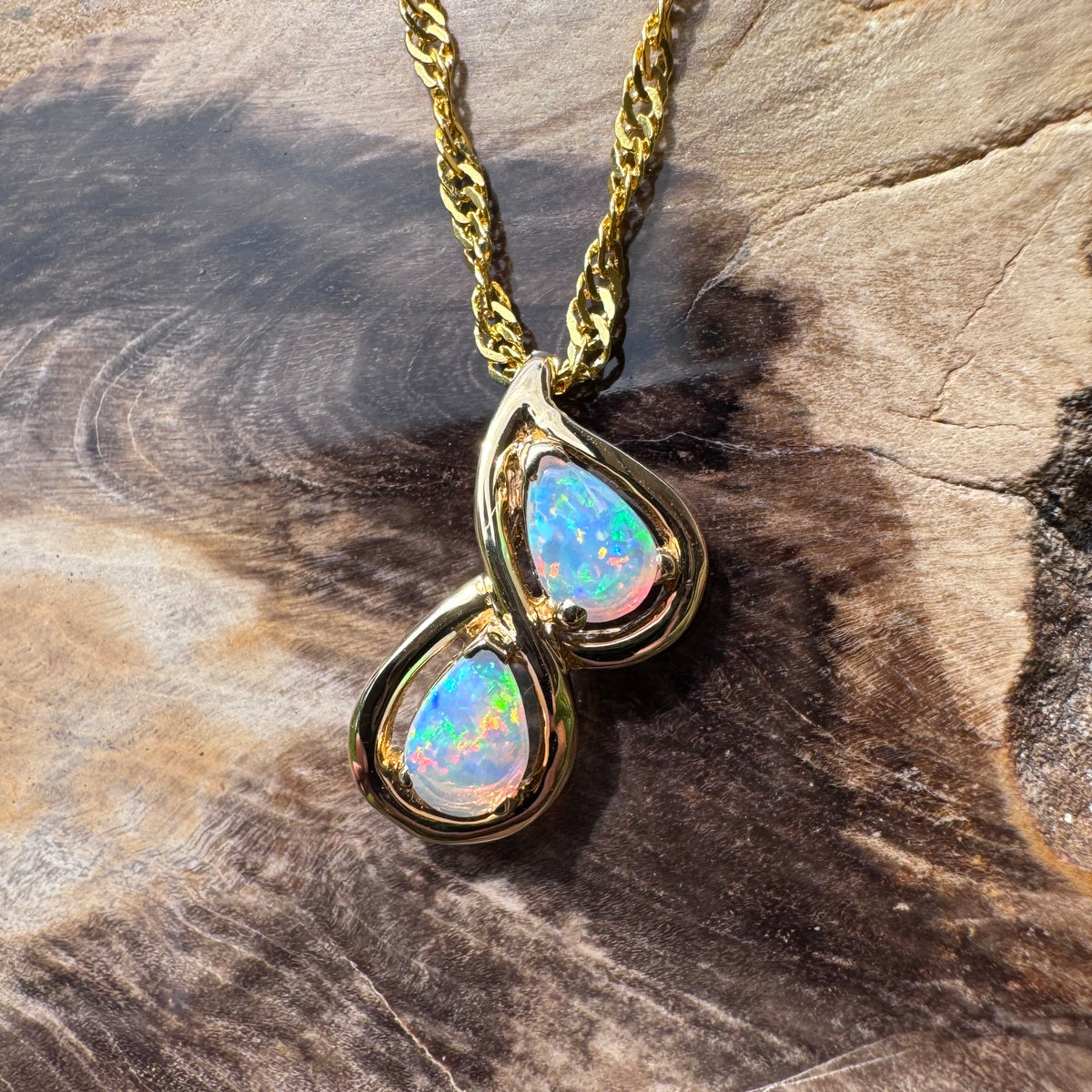 0.7ct Lightning Ridge Opal Pendant Necklace ~ 'Hyams Beach Blues' | 14ct Yellow Gold | Solid Australian Opal