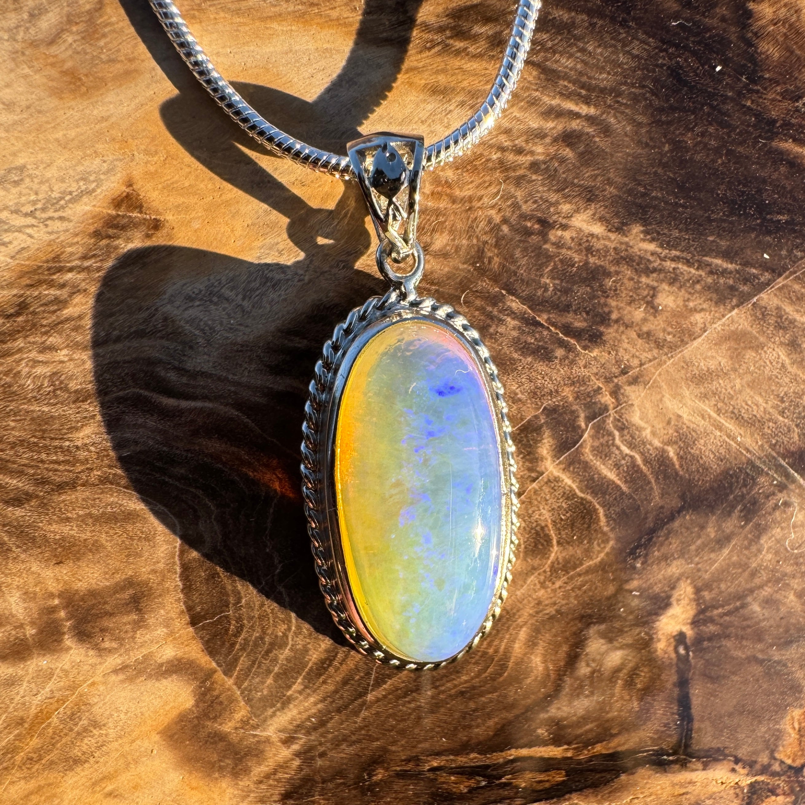 7.7ct Coober Pedy Crystal Opal Pendant Necklace ~ 'Vivonne Bay Blue' | 925 Sterling Silver | Solid Australian Opal