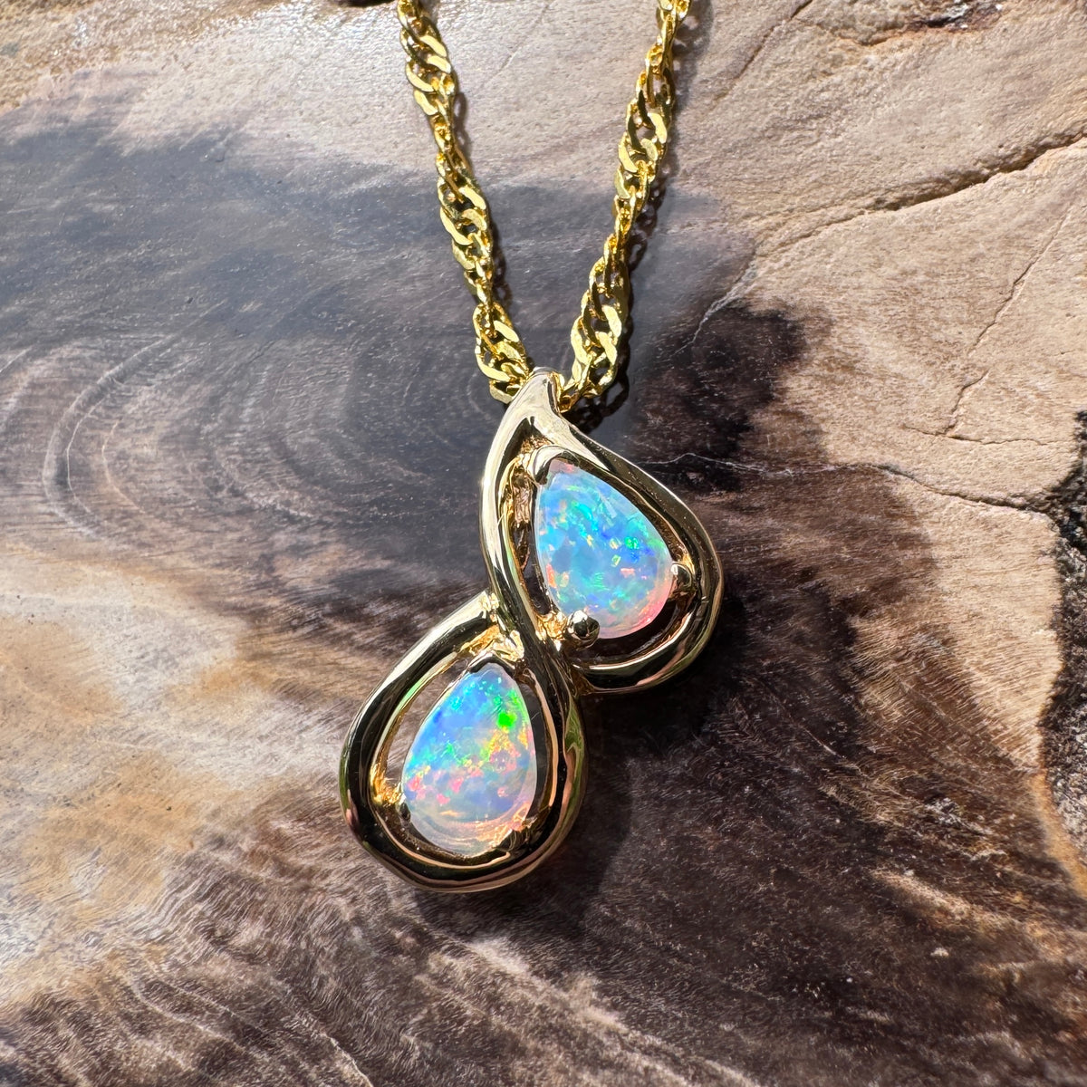 0.7ct Lightning Ridge Opal Pendant Necklace ~ 'Hyams Beach Blues' | 14ct Yellow Gold | Solid Australian Opal