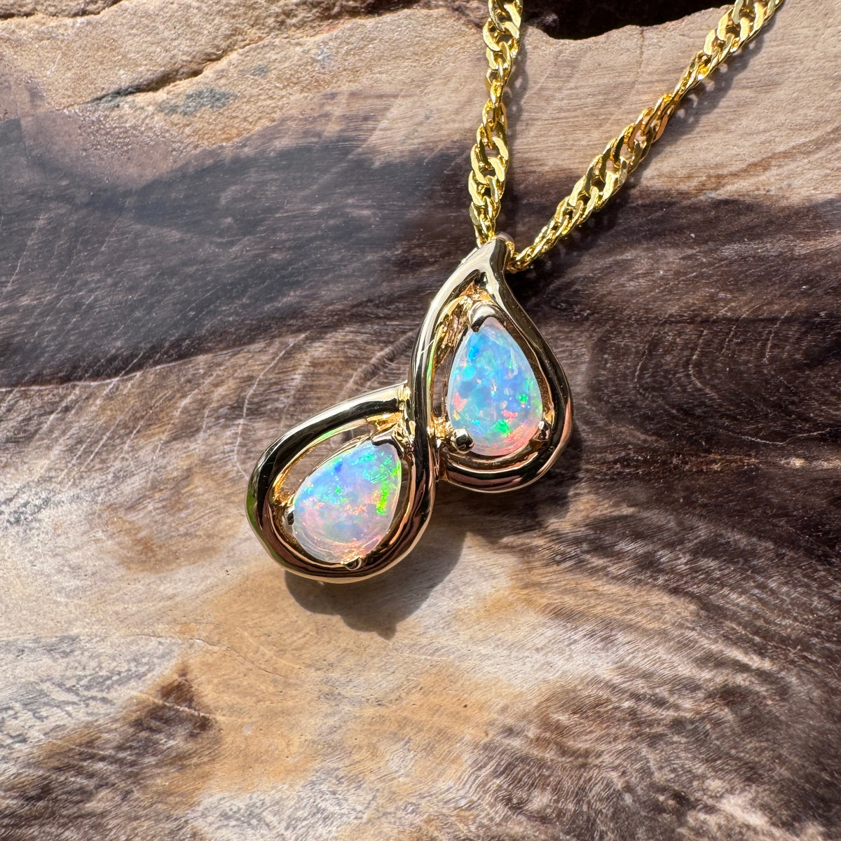 0.7ct Lightning Ridge Opal Pendant Necklace ~ 'Hyams Beach Blues' | 14ct Yellow Gold | Solid Australian Opal