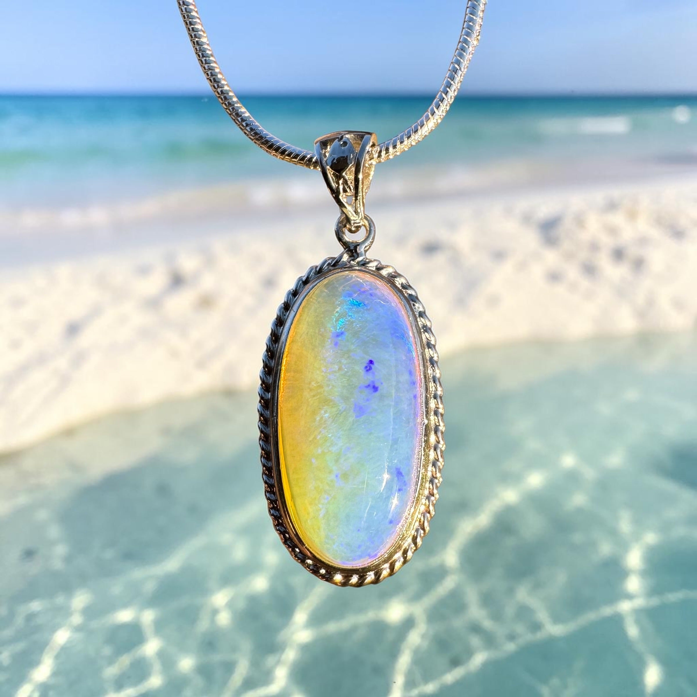 7.7ct Coober Pedy Crystal Opal Pendant Necklace ~ 'Vivonne Bay Blue' | 925 Sterling Silver | Solid Australian Opal