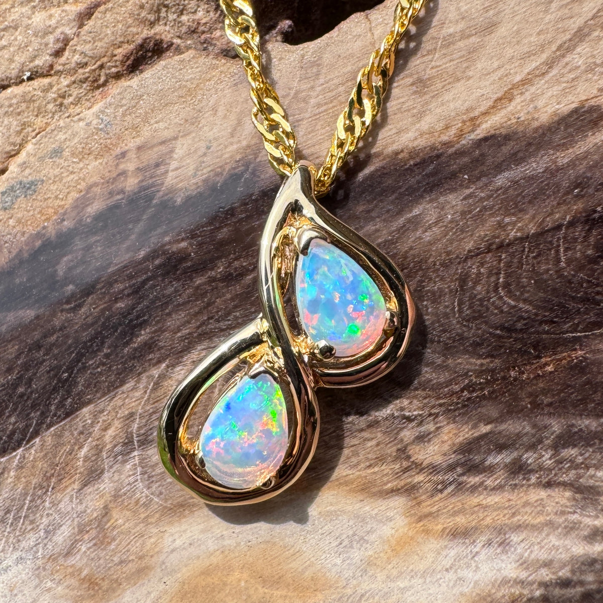 0.7ct Lightning Ridge Opal Pendant Necklace ~ 'Hyams Beach Blues' | 14ct Yellow Gold | Solid Australian Opal