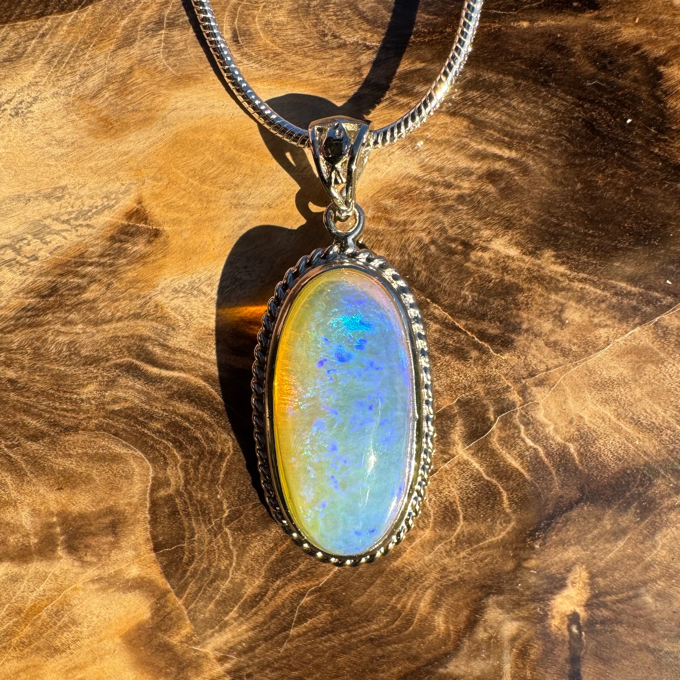 7.7ct Coober Pedy Crystal Opal Pendant Necklace ~ 'Vivonne Bay Blue' | 925 Sterling Silver | Solid Australian Opal