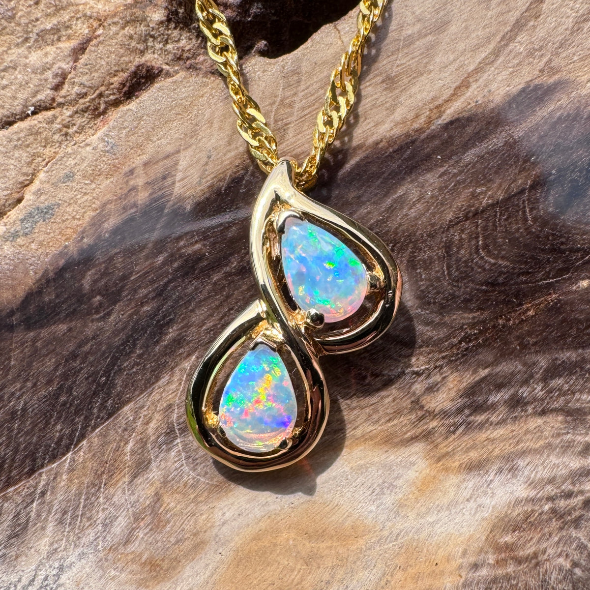 0.7ct Lightning Ridge Opal Pendant Necklace ~ 'Hyams Beach Blues' | 14ct Yellow Gold | Solid Australian Opal